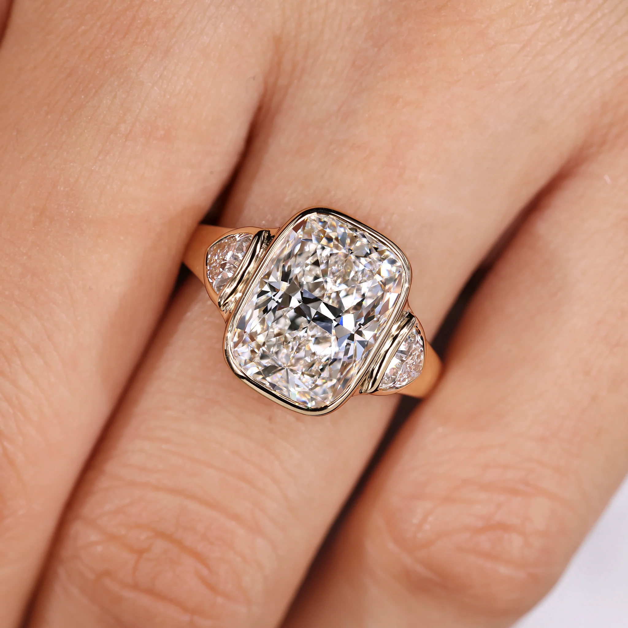 IGI Certified 5-10 Carat Elongated Cushion Cut Ring in bezel setting - Image 10