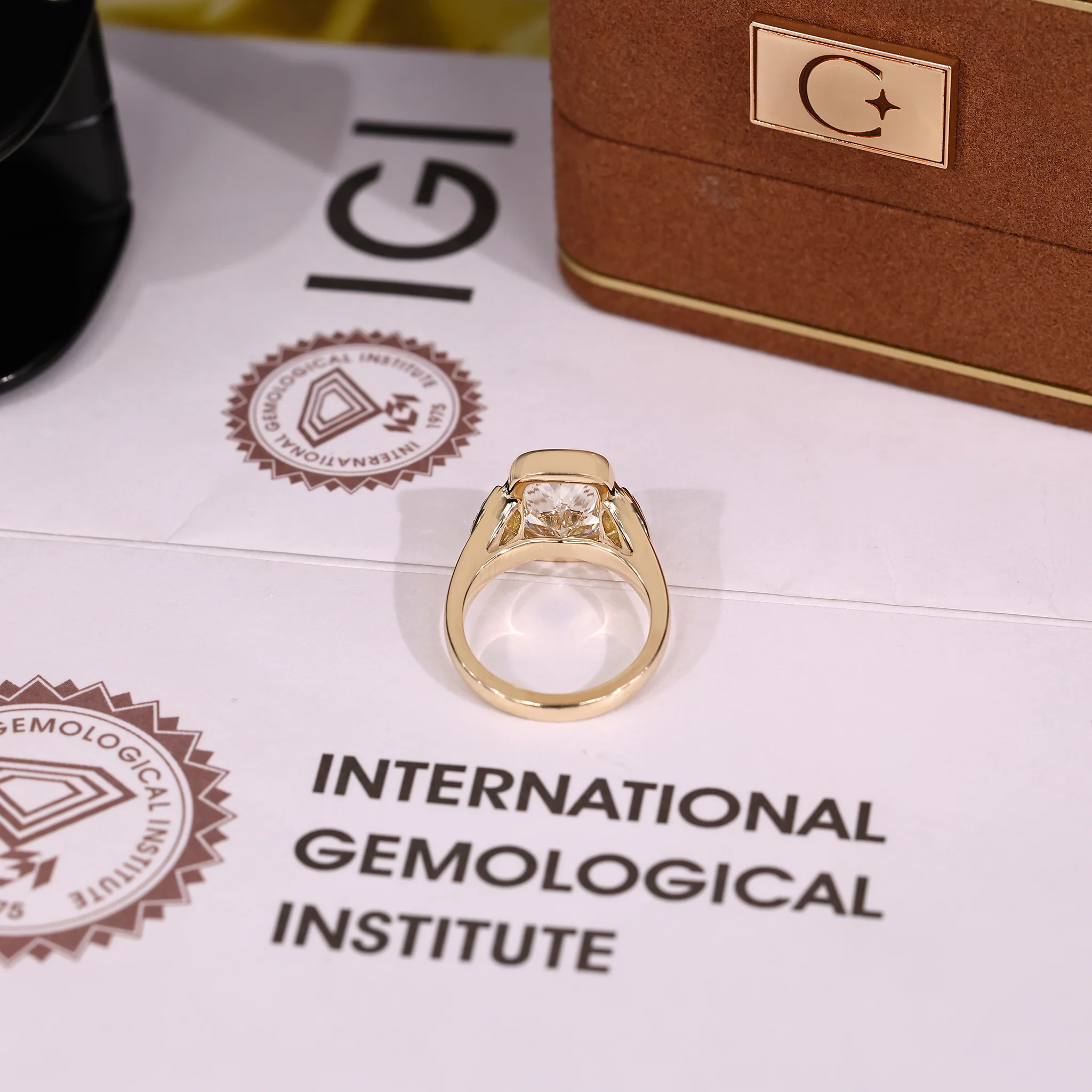 IGI Certified 5-10 Carat Elongated Cushion Cut Ring in bezel setting - Image 11