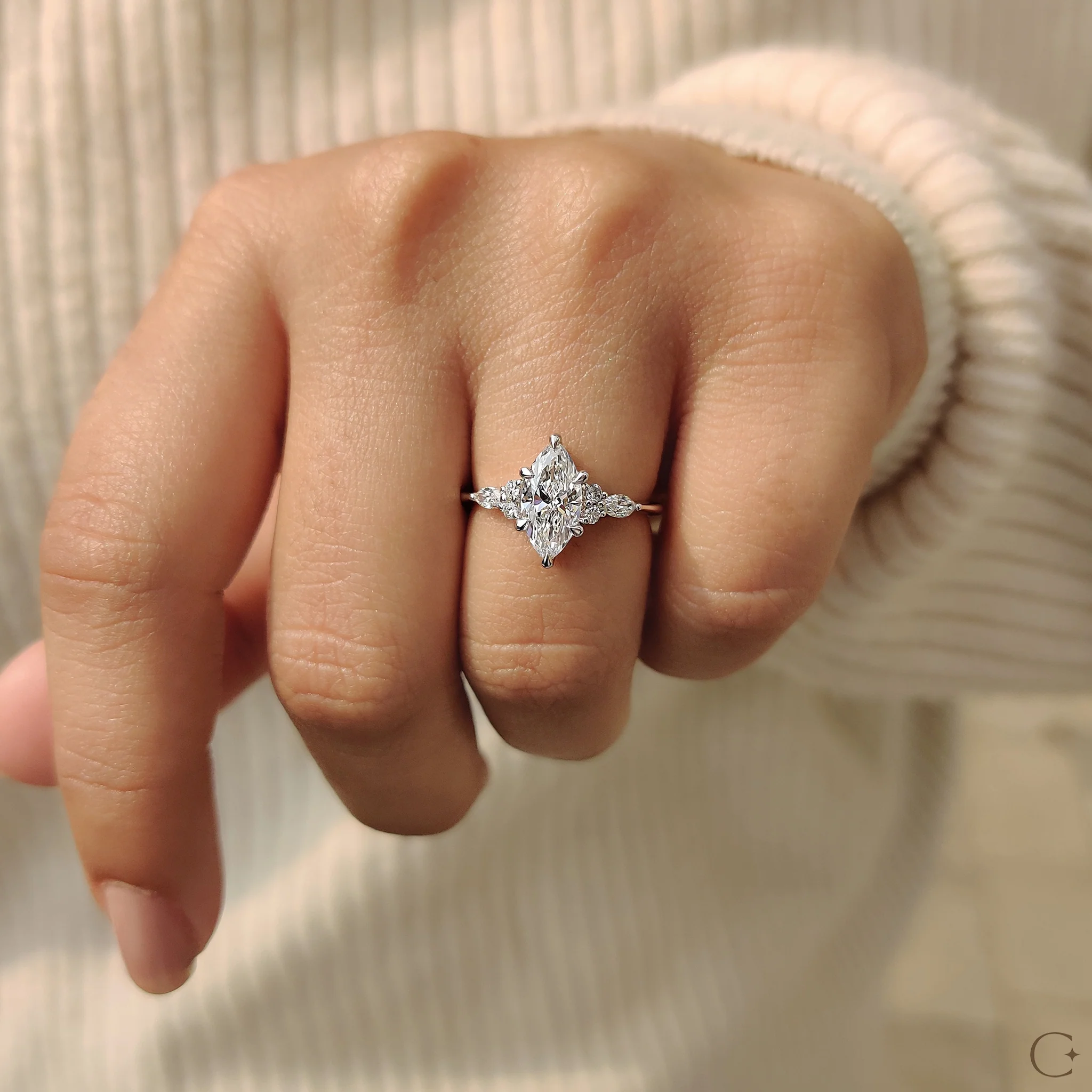 Lab Grown Marquise Diamond Ring In Muse Setting - Image 3