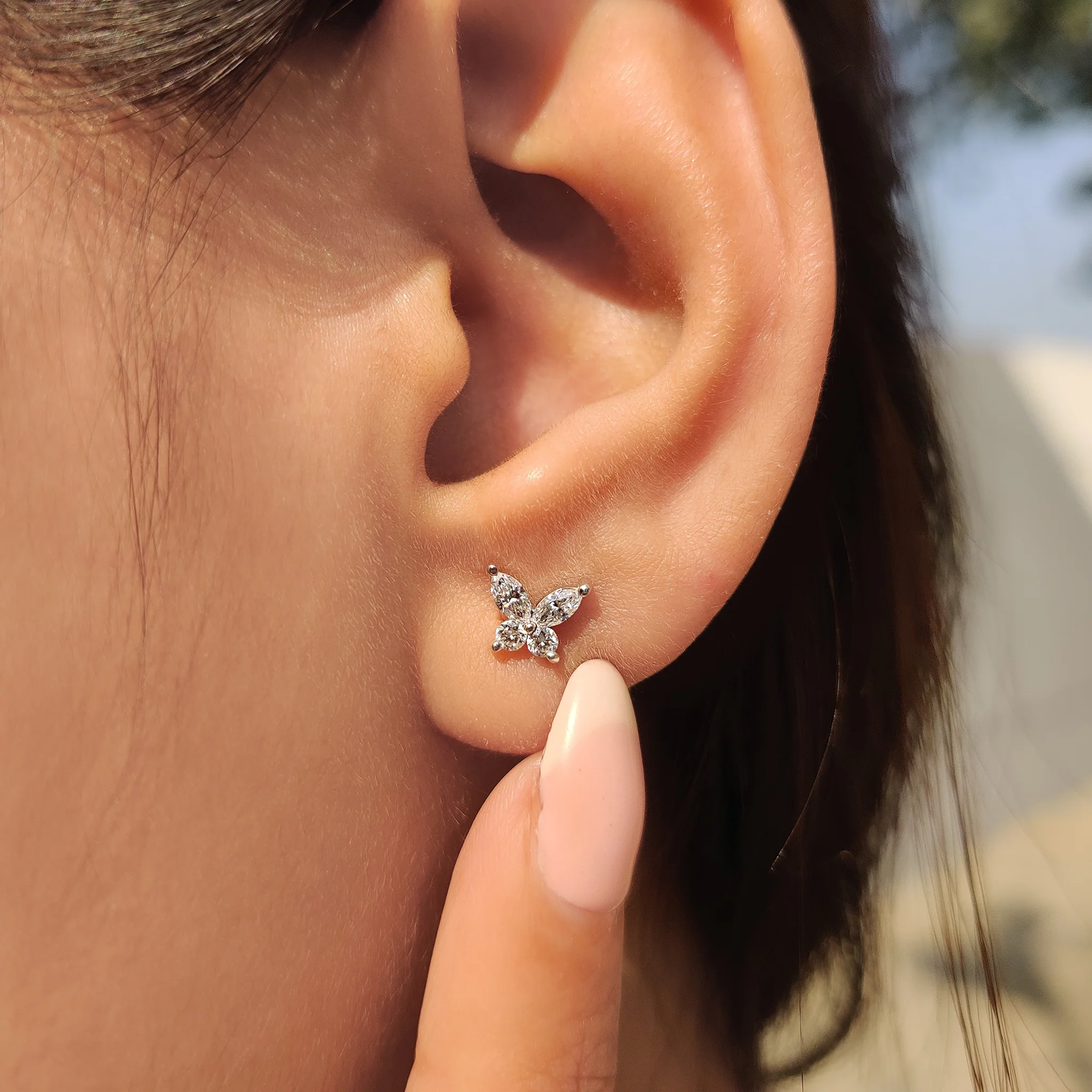 Marquise And Round Diamond Butterfly Stud Earrings - Image 6