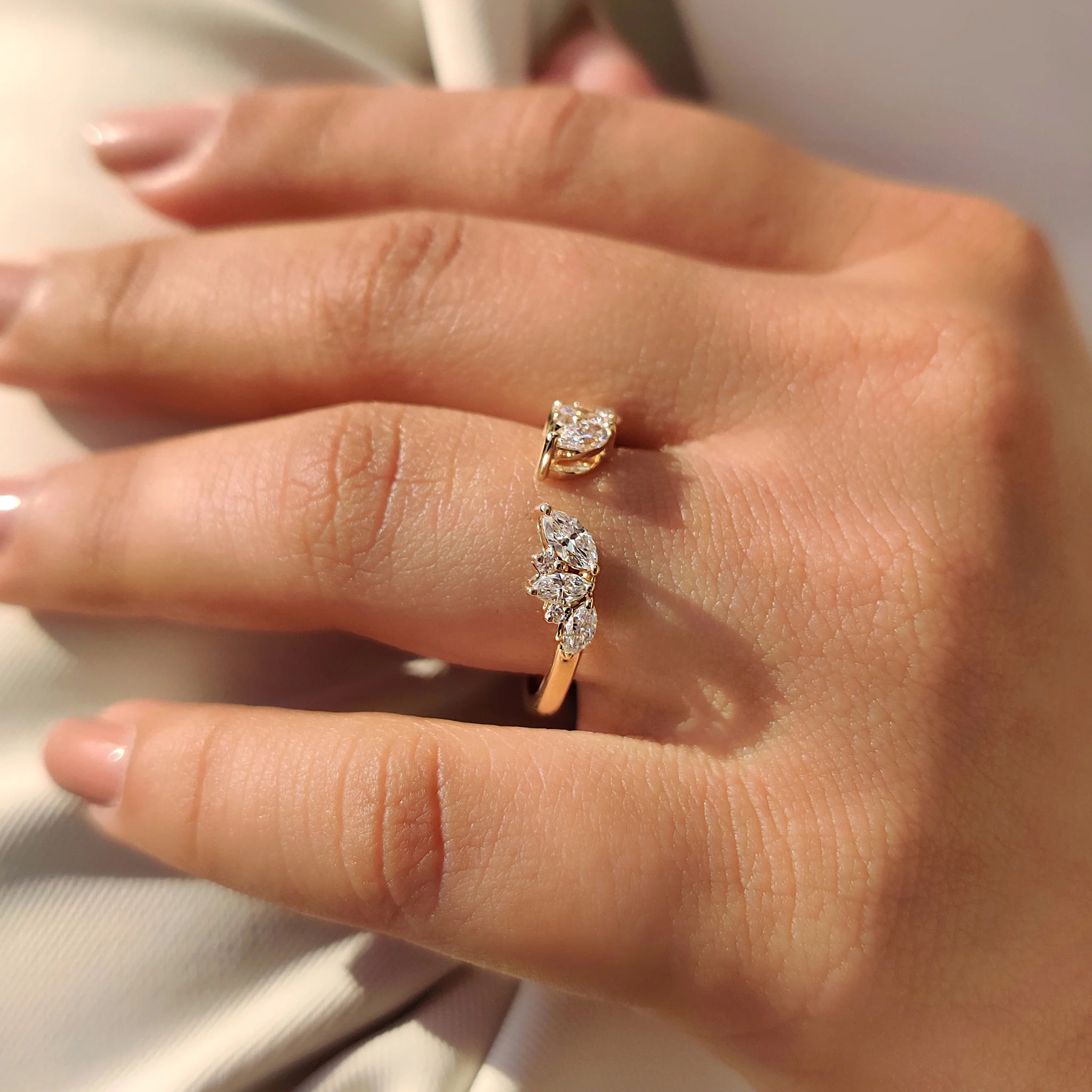 Marquise and Round Diamond Open Gap Wedding Band - Image 6