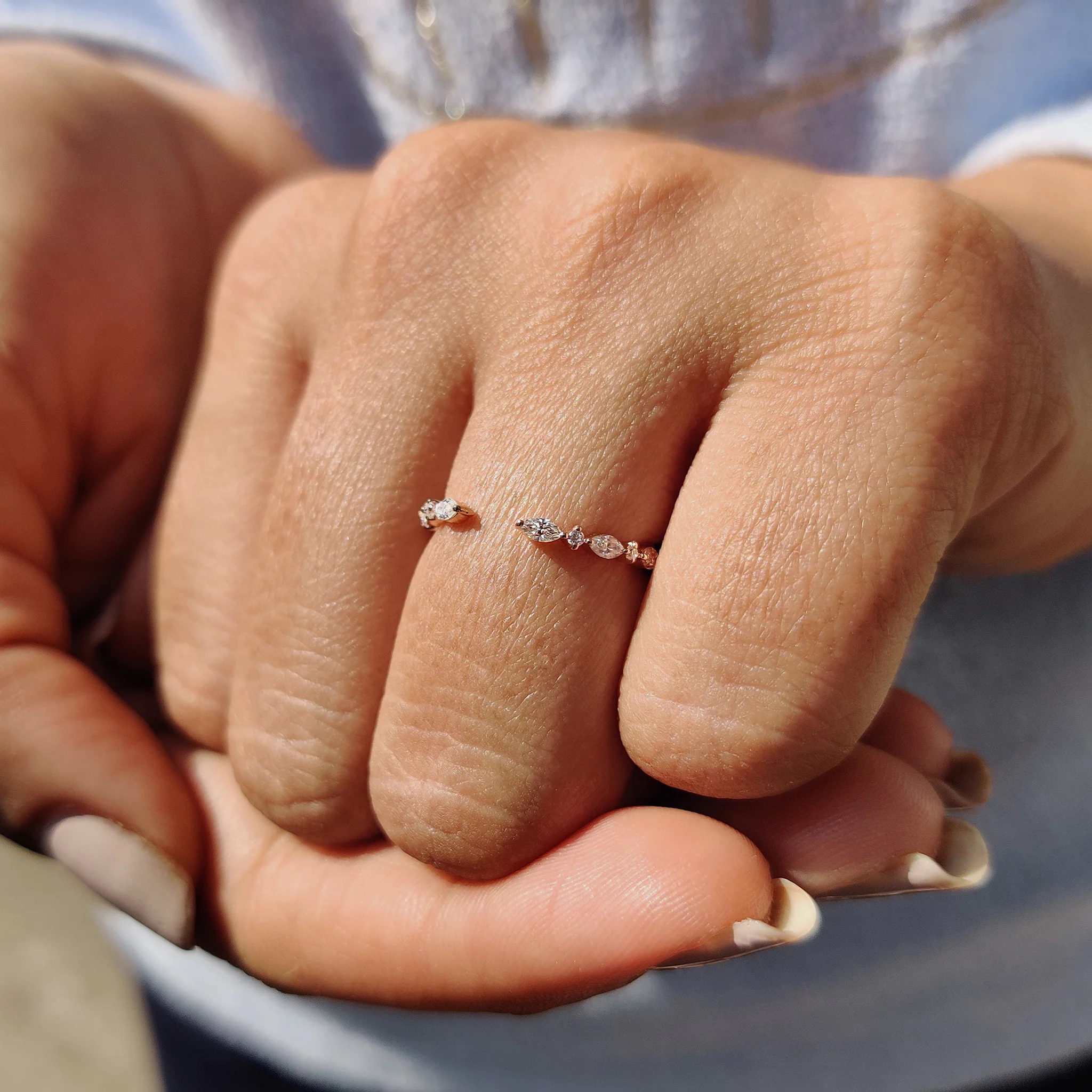 Marquise And Round Wedding Band In Open Gap Setting - Image 8