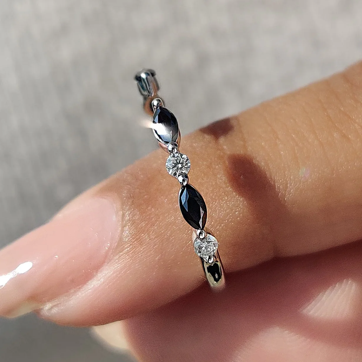 Black Marquise And Round Cut Band In Open Gap Style