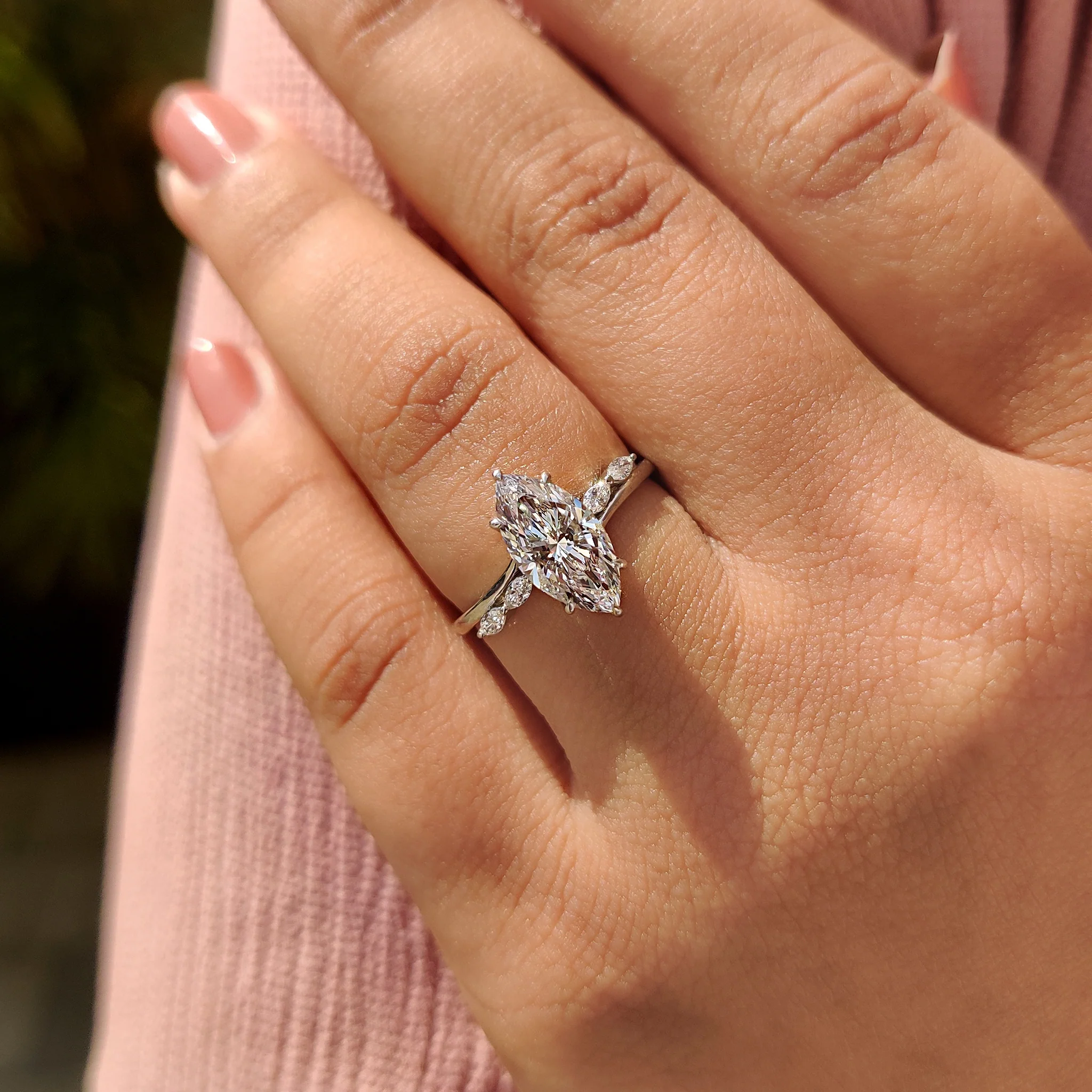 Marquise Cut Diamond Engagement Ring In Hidden Halo Style - Image 7