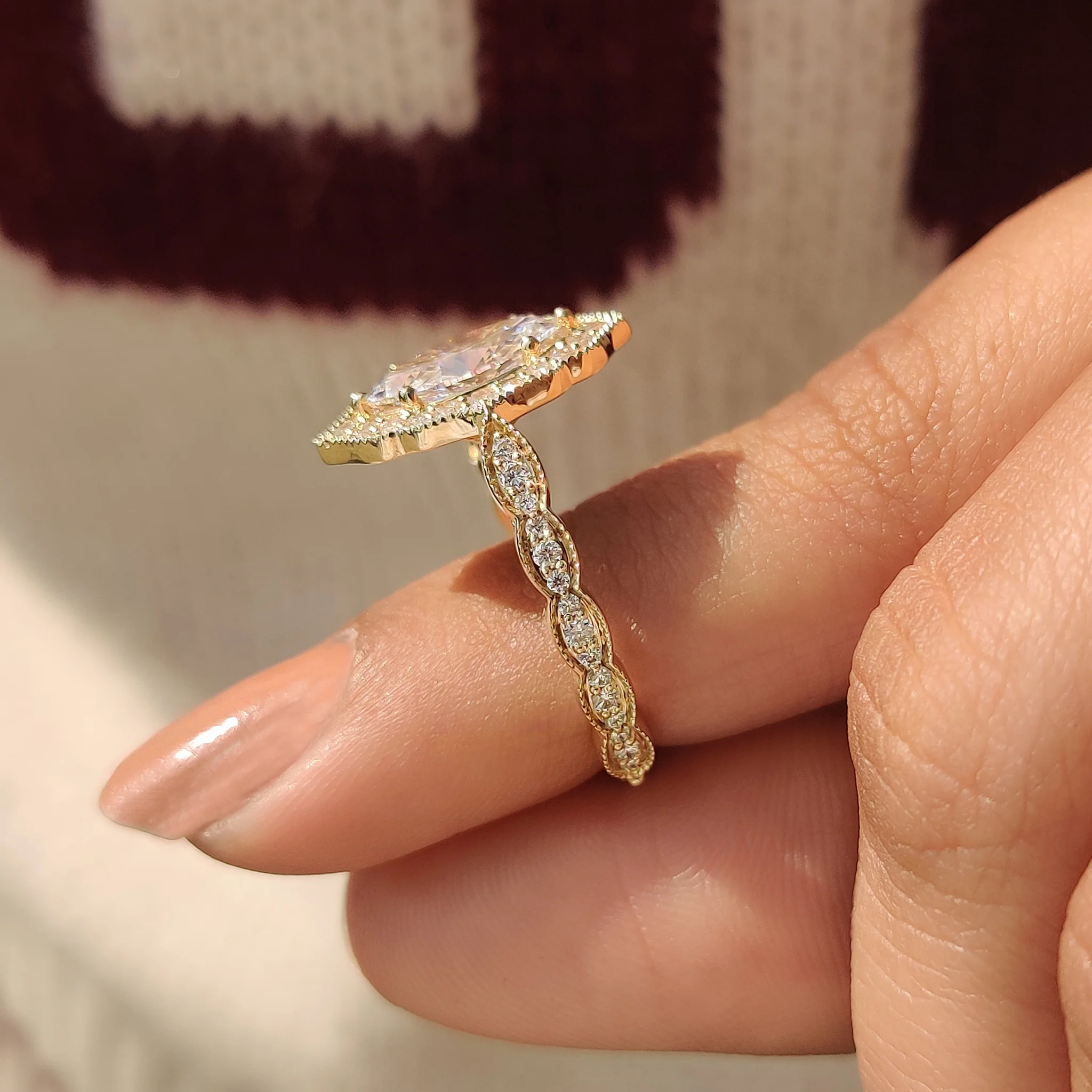 Marquise Cut Diamond Ring in Milgrain Setting - Image 4