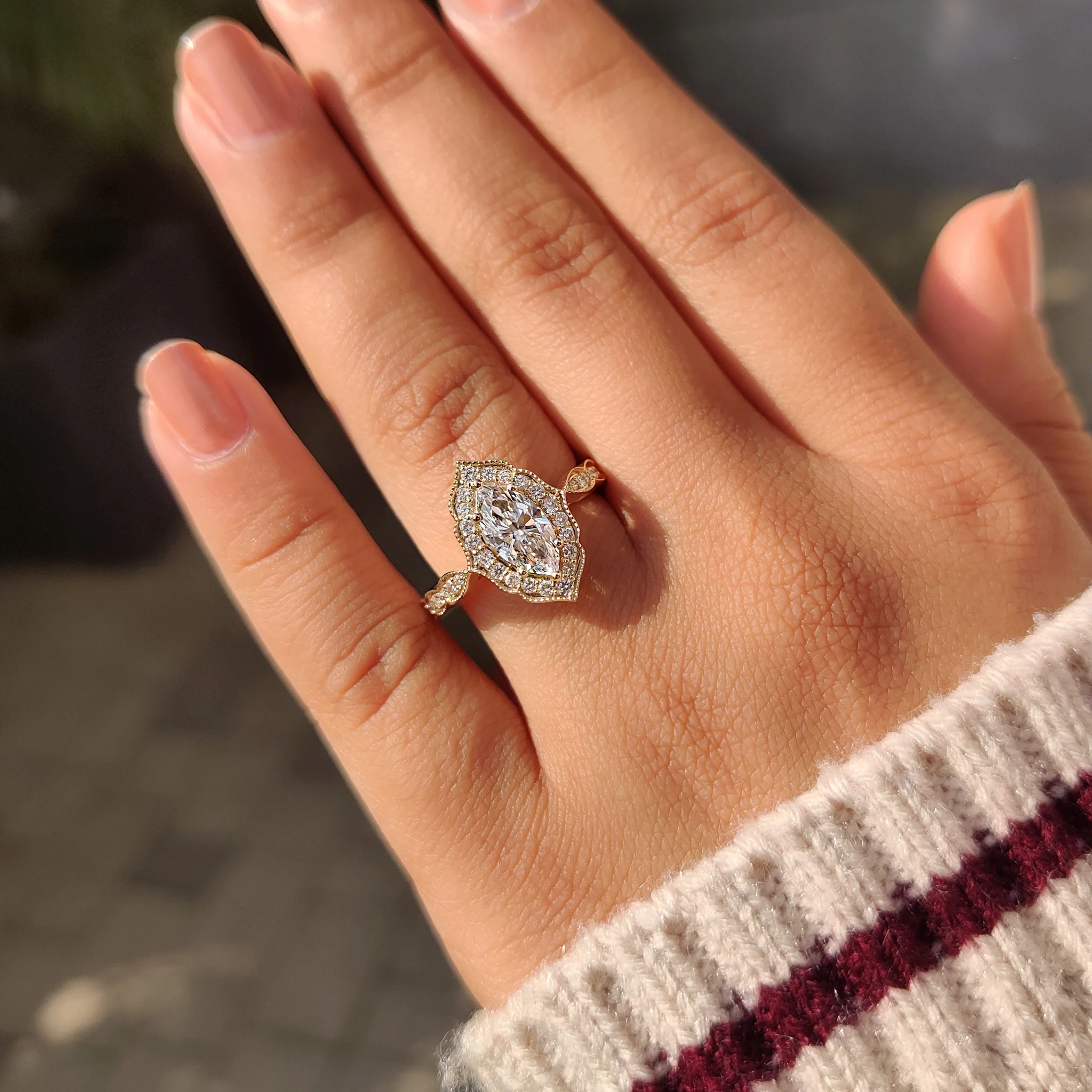 Marquise Cut Diamond Ring in Milgrain Setting - Image 8