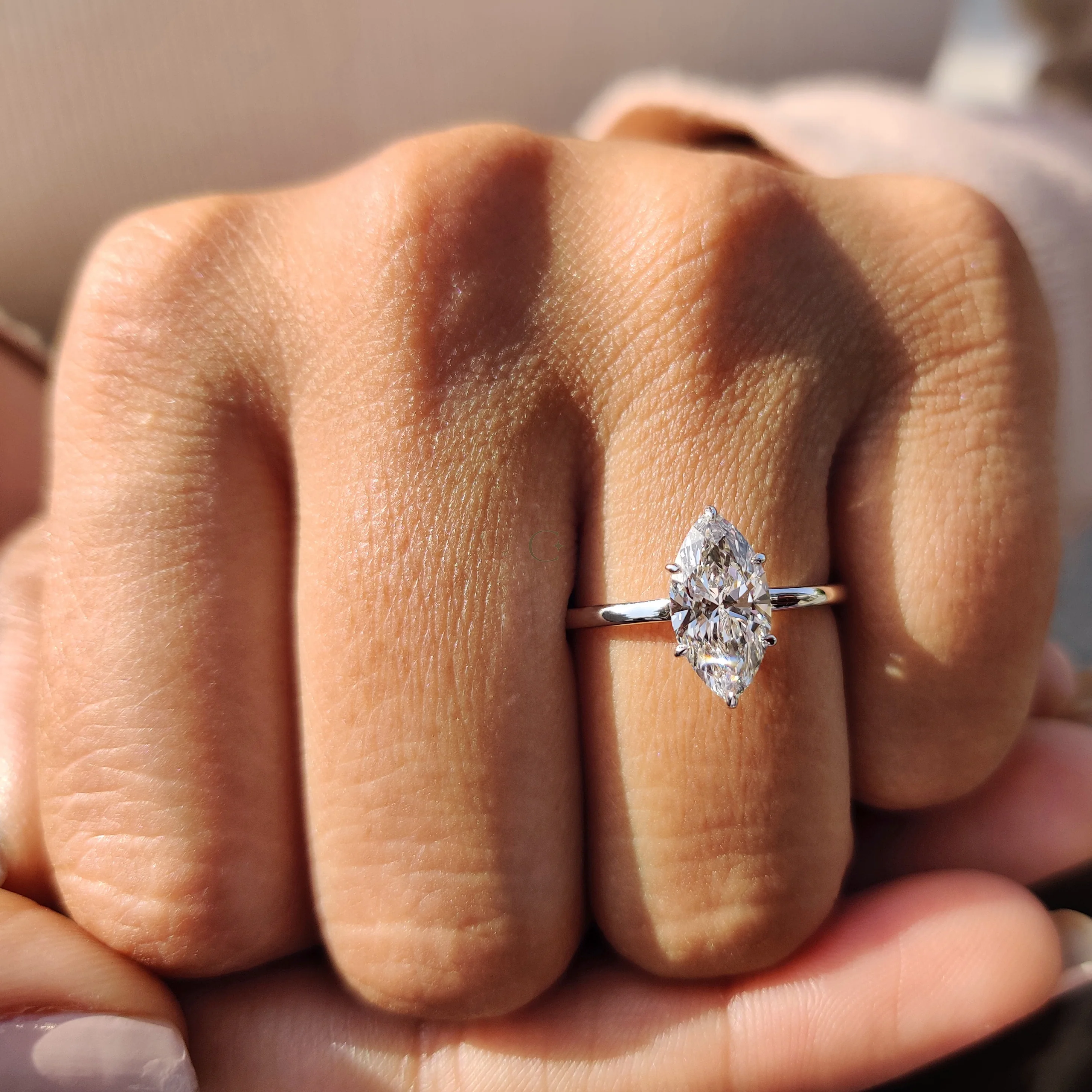 Marquise Cut Engagement Ring with Open Gallery Design - Image 6