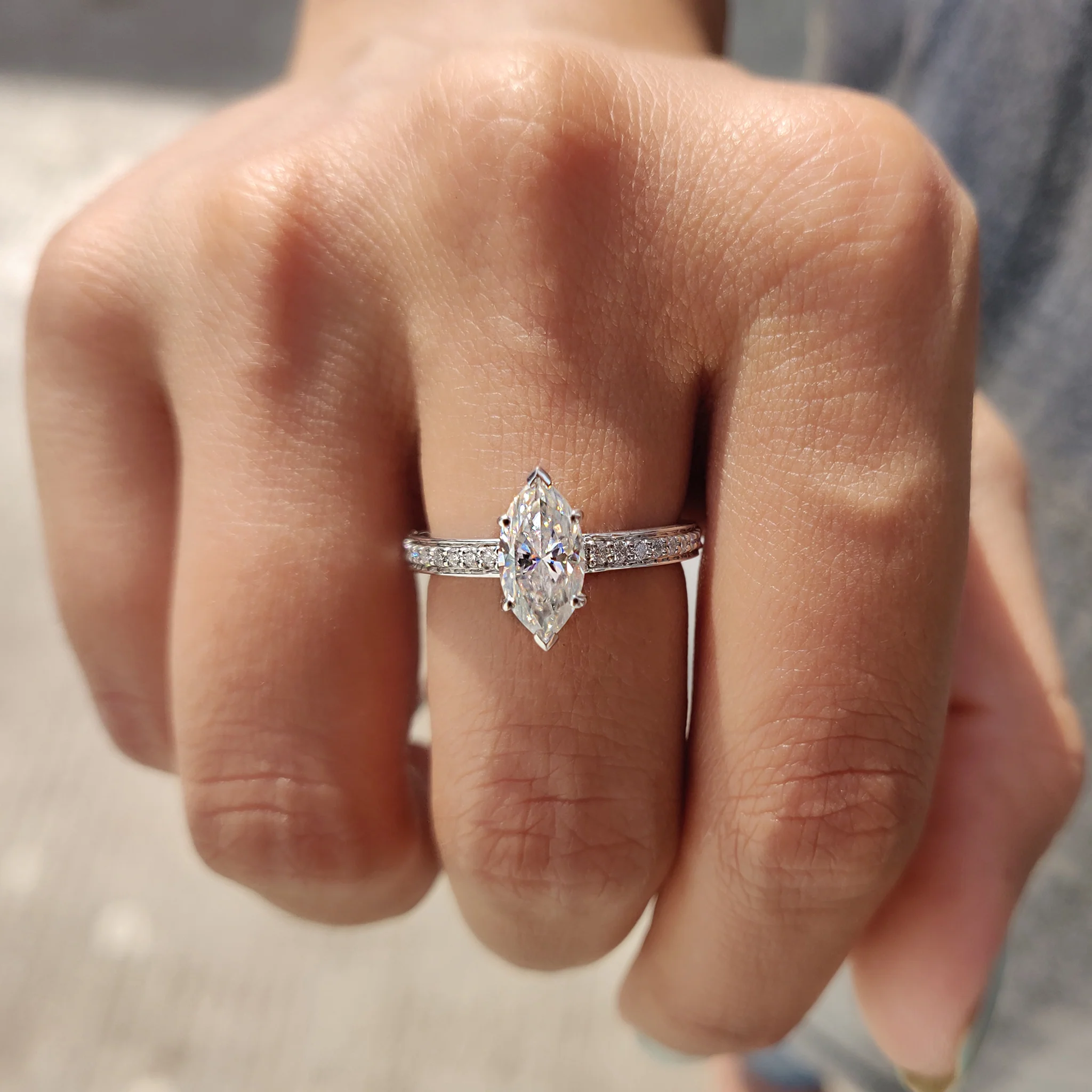 Marquise Cut Engagement Ring With Hidden Halo Style - Image 7