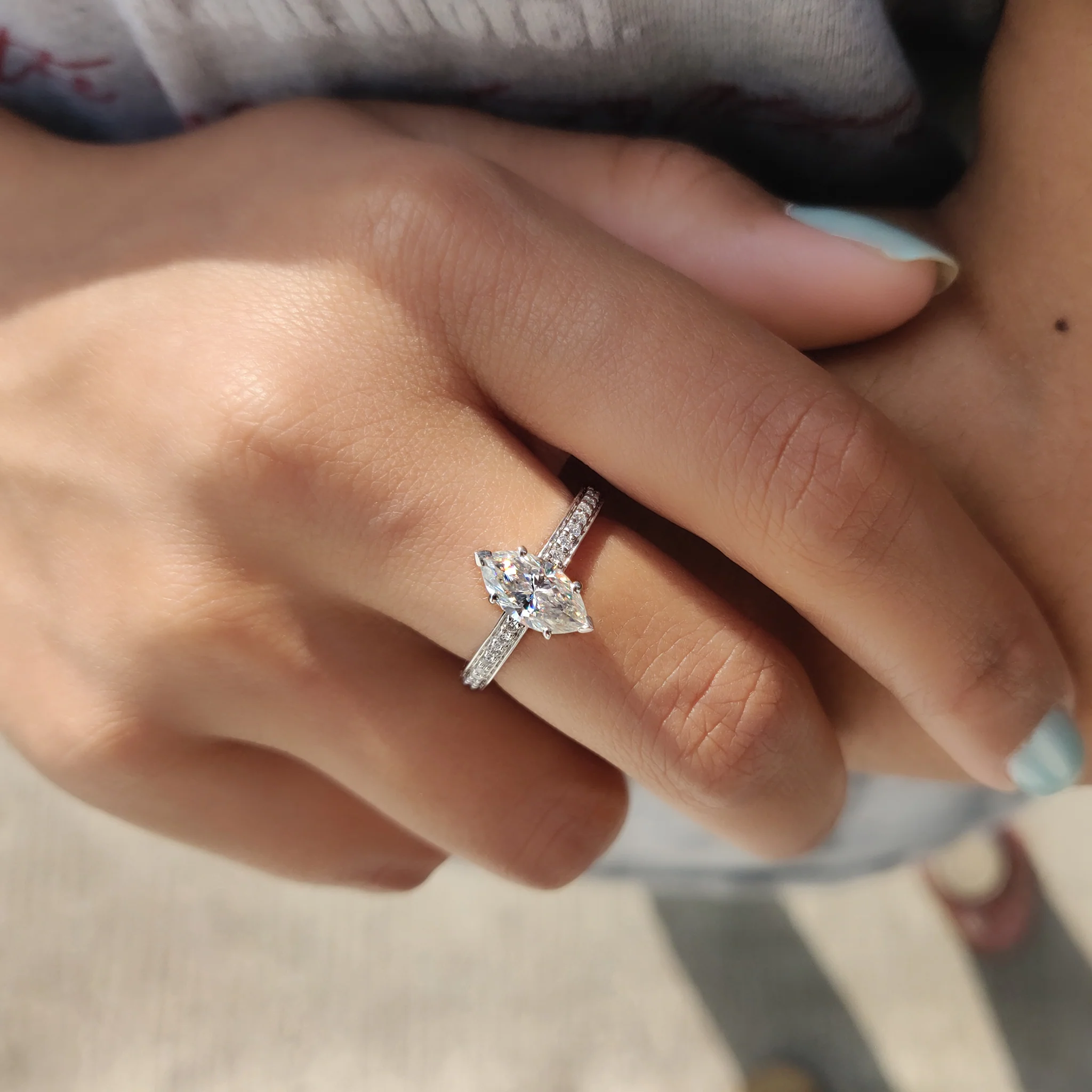 Marquise Cut Engagement Ring With Hidden Halo Style - Image 8