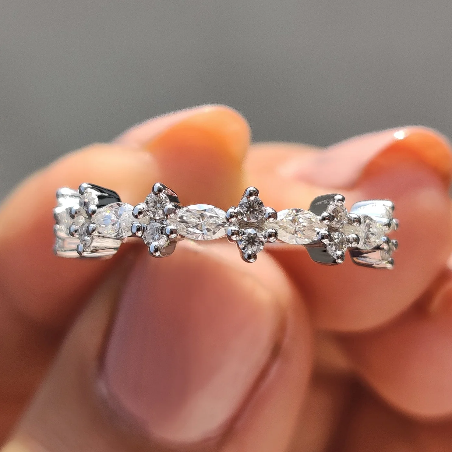 Marquise Cut Wedding Band With Shared Prong Design
