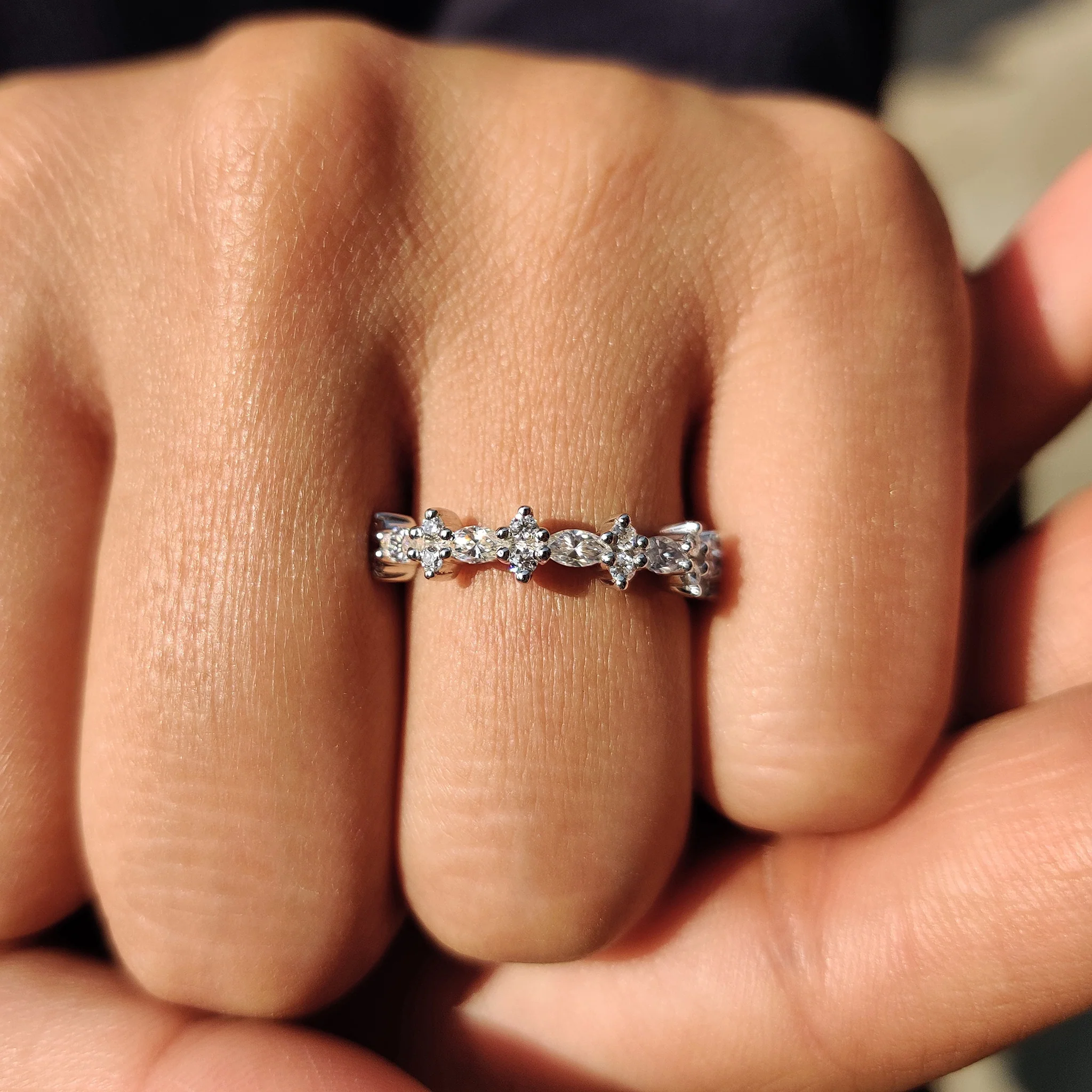 Marquise Cut Wedding Band With Shared Prong Design - Image 5