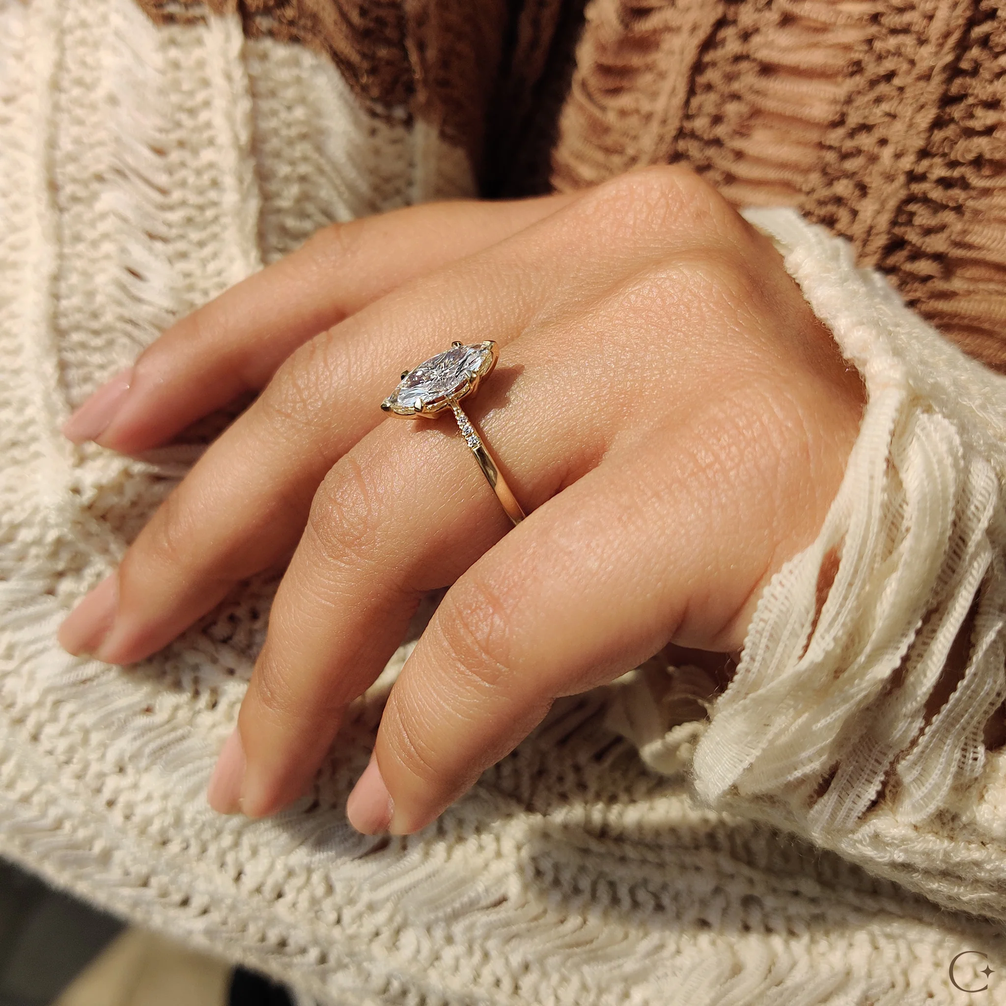 Marquise Diamond Engagement Ring with Tapered Band - Image 8