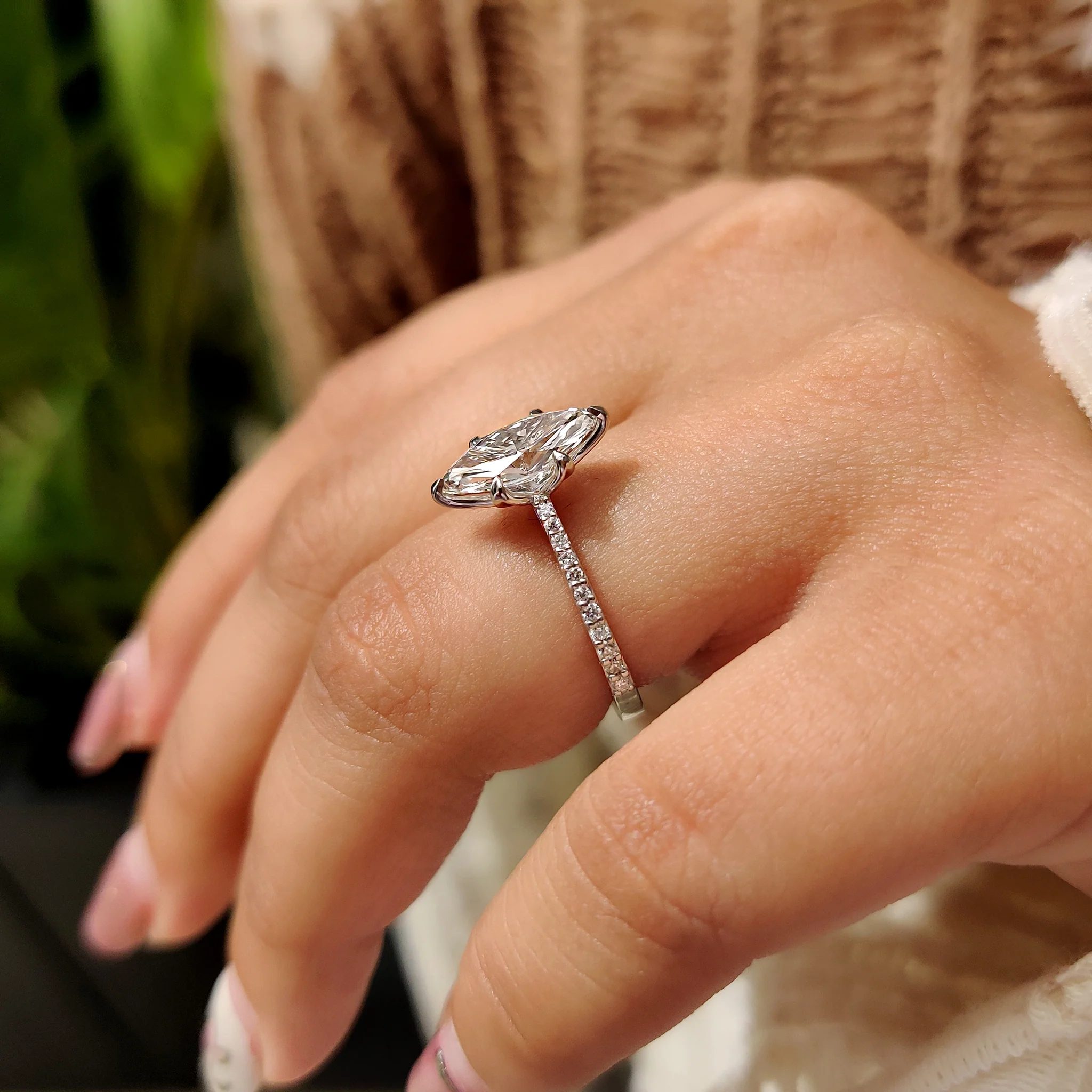 Marquise Diamond Engagement Ring With Cathedral Setting - Image 3