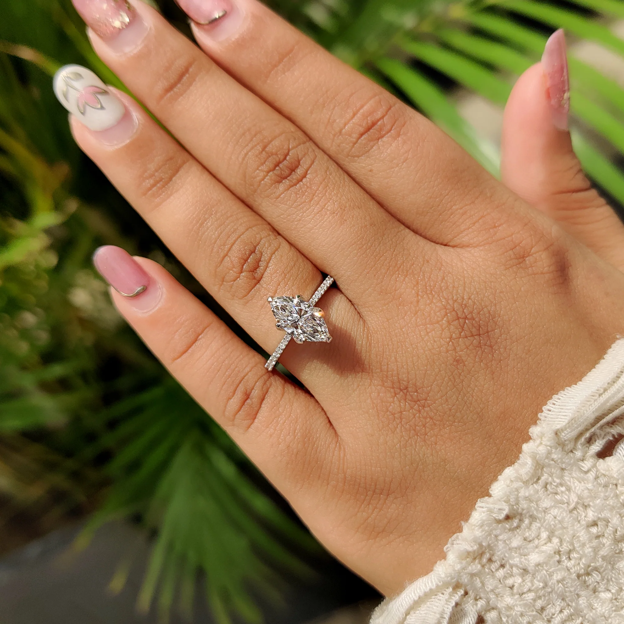Marquise Diamond Engagement Ring With Cathedral Setting - Image 6