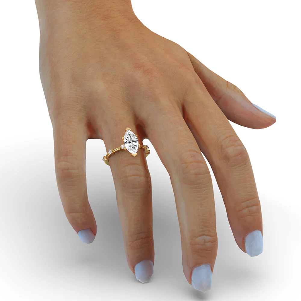 Marquise Diamond Engagement Ring with Claw Prong Setting - Image 4