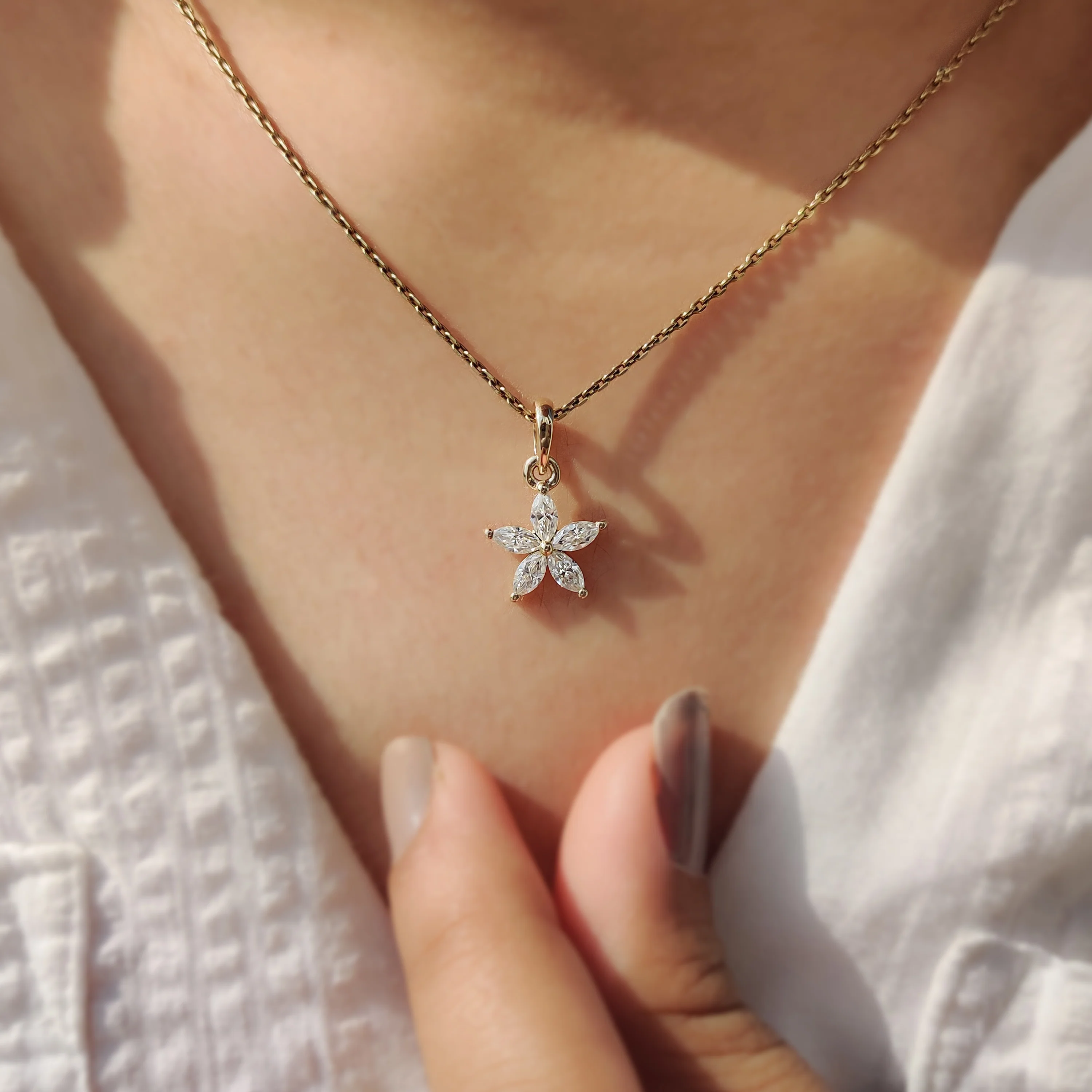 Marquise Diamond Pendant In Flower Design - Image 6