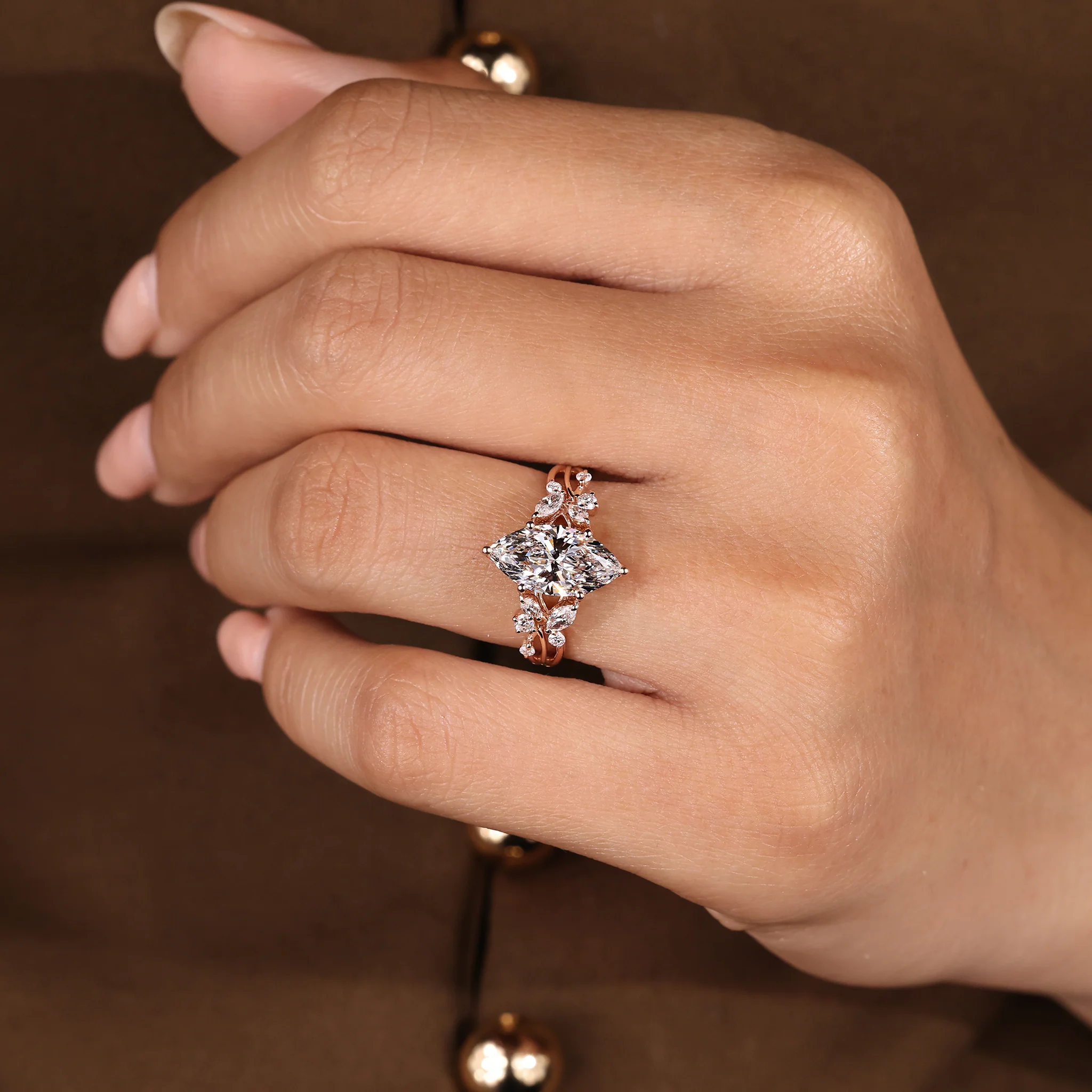 Marquise Diamond Ring in Nature Inspired Style - Image 2
