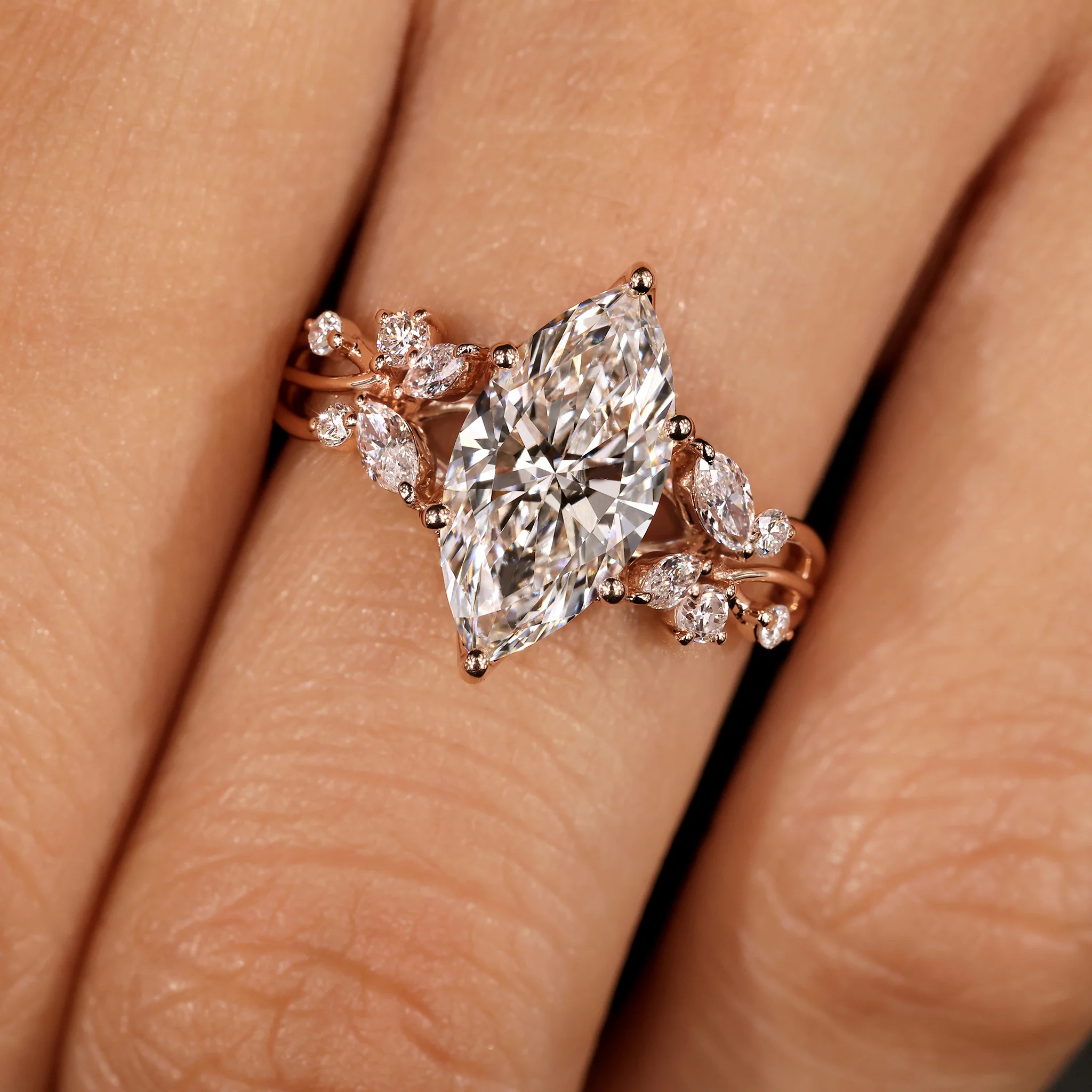 Marquise Diamond Ring in Nature Inspired Style - Image 5