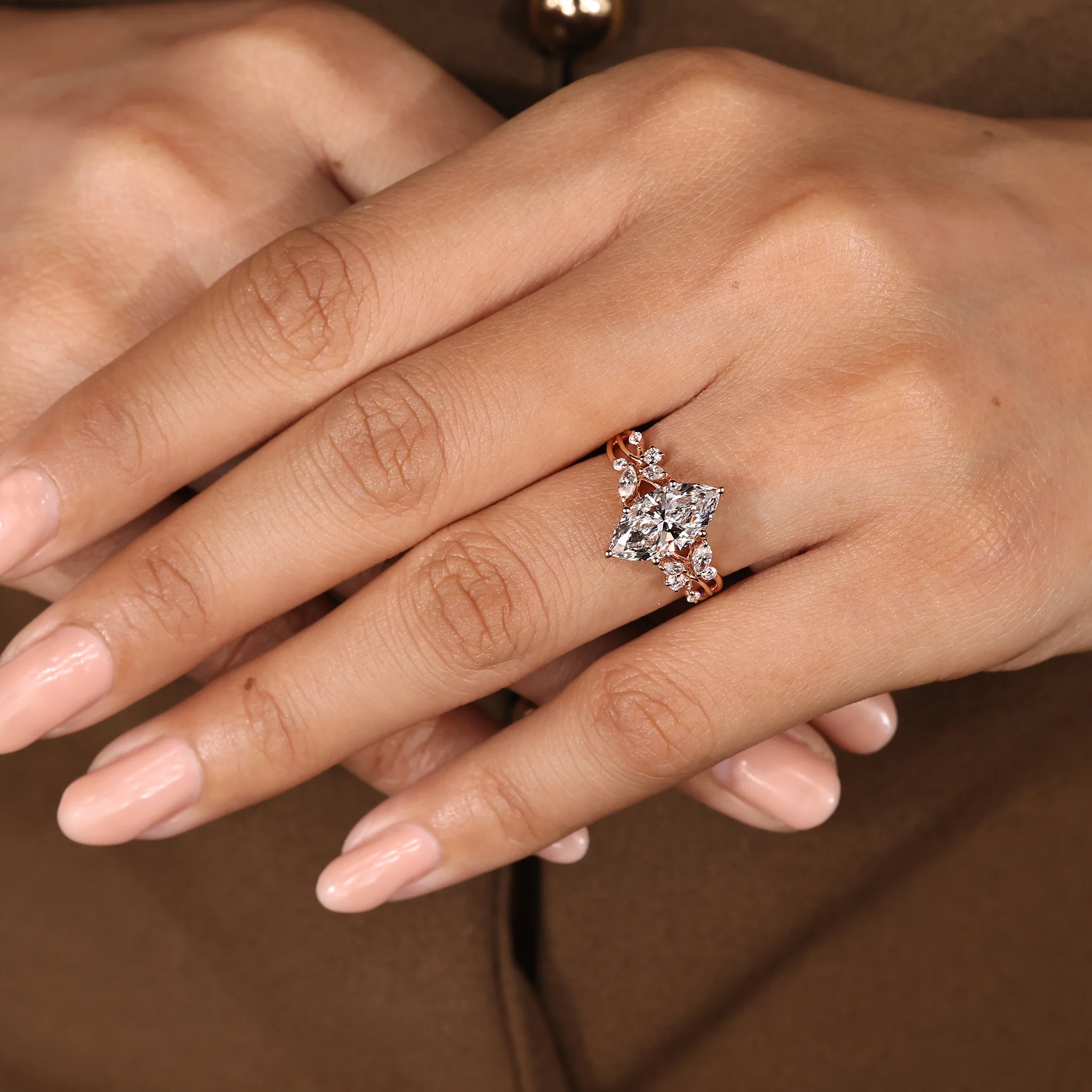 Marquise Diamond Ring in Nature Inspired Style - Image 9