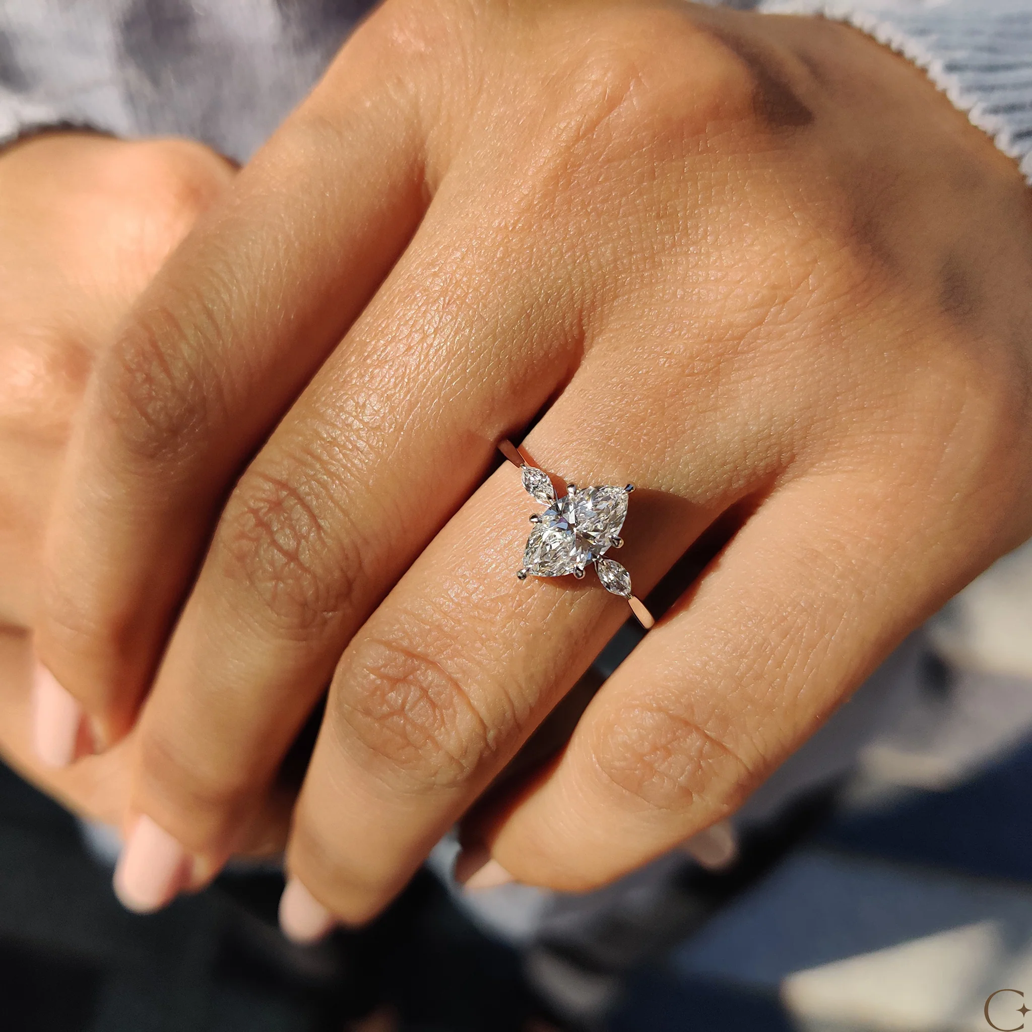 Marquise Engagement Ring In 3 Stone Setting - Image 3