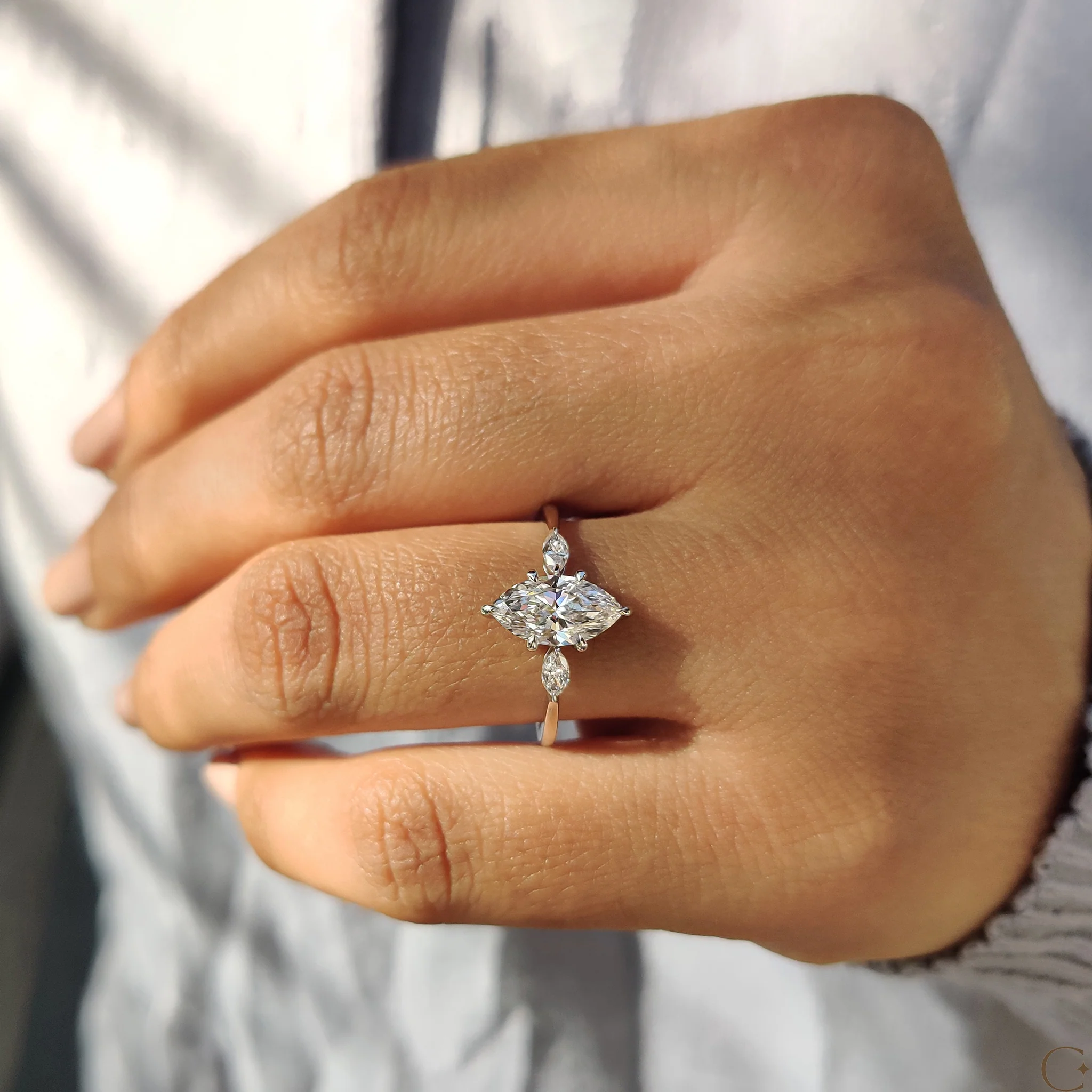 Marquise Engagement Ring In 3 Stone Setting - Image 8