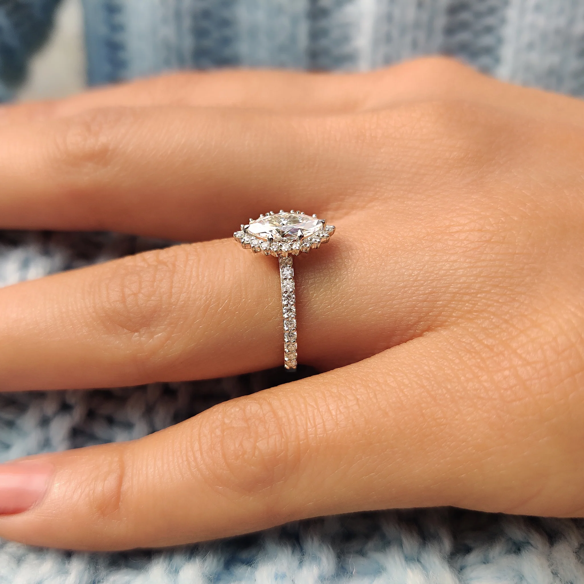 Marquise Halo Engagement Ring In Pave Band - Image 7