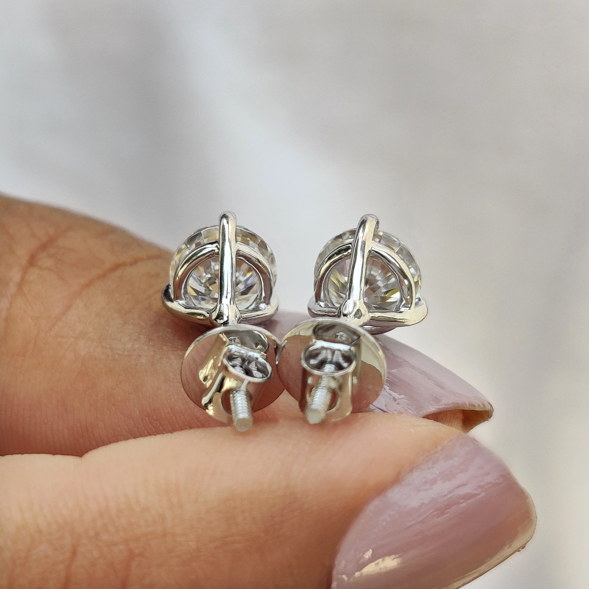 Martini Style Stud Earrings With Round Cut Moissanite - Image 5