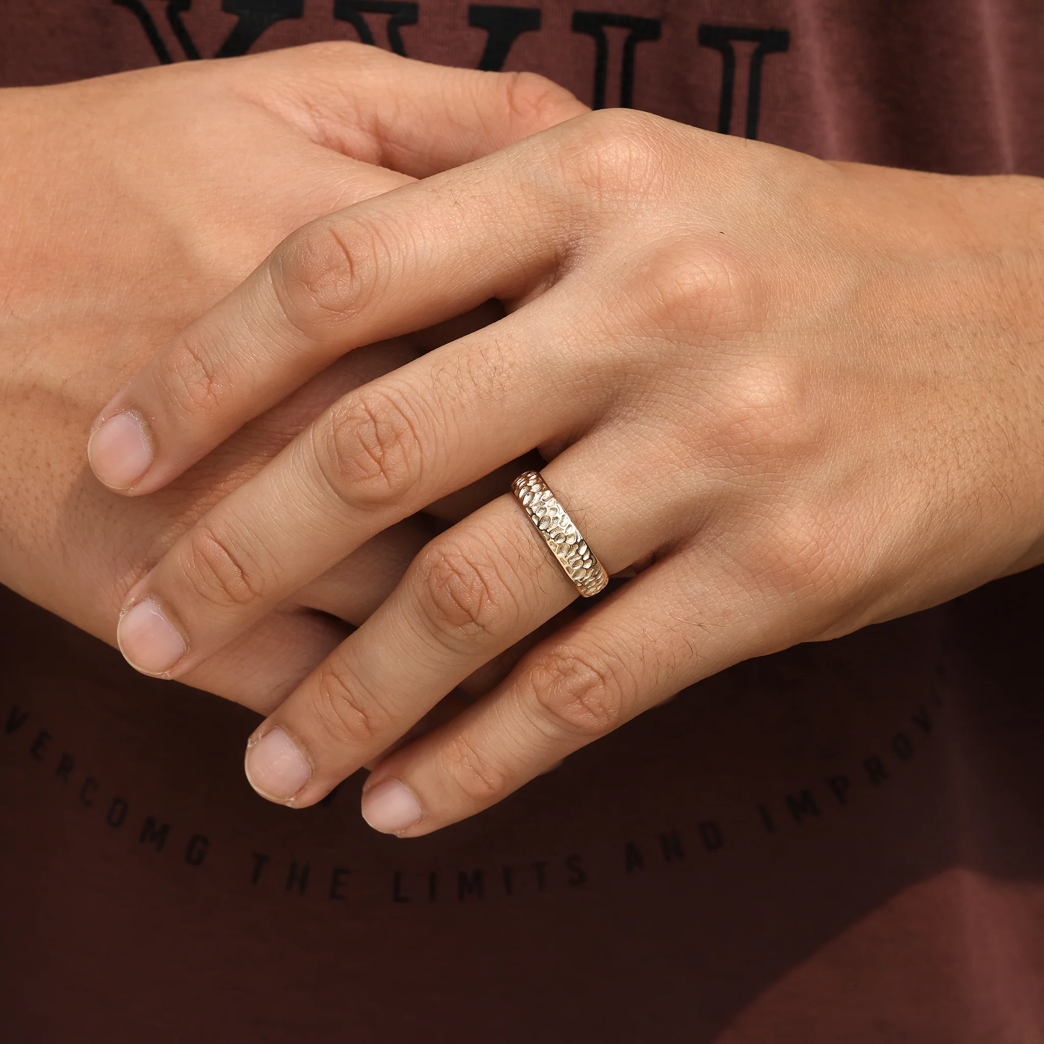 Men's Engagement Ring in Hammer Finish - Image 10