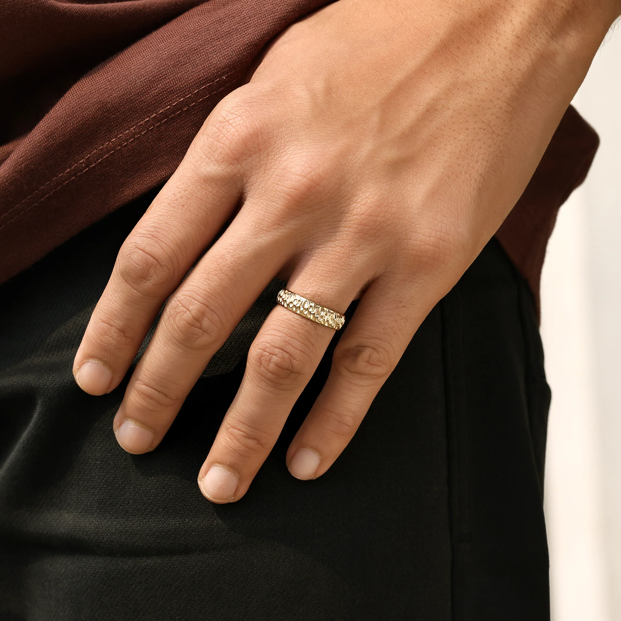 Men's Engagement Ring in Hammer Finish - Image 4