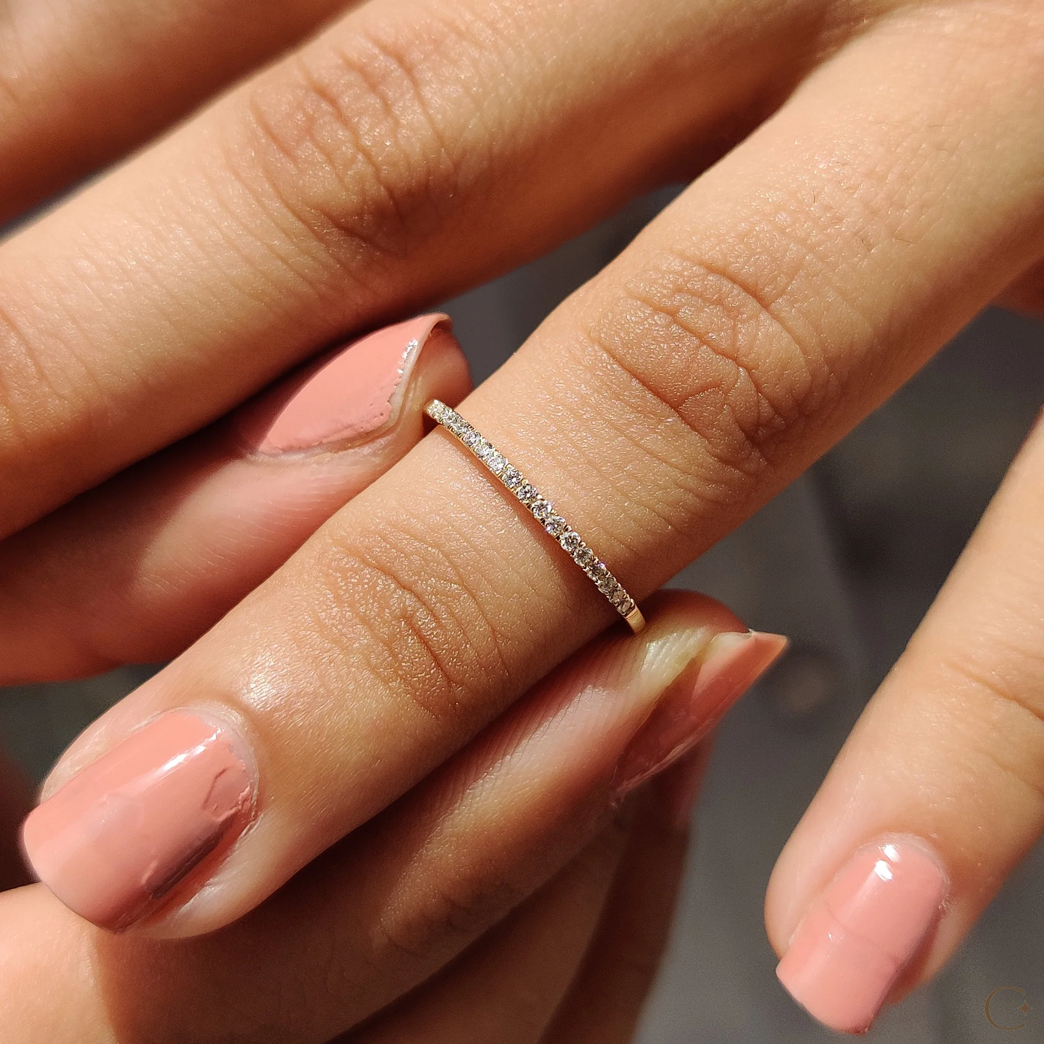 Minimalist Wedding Band In Round Diamond Half Eternity - Image 6