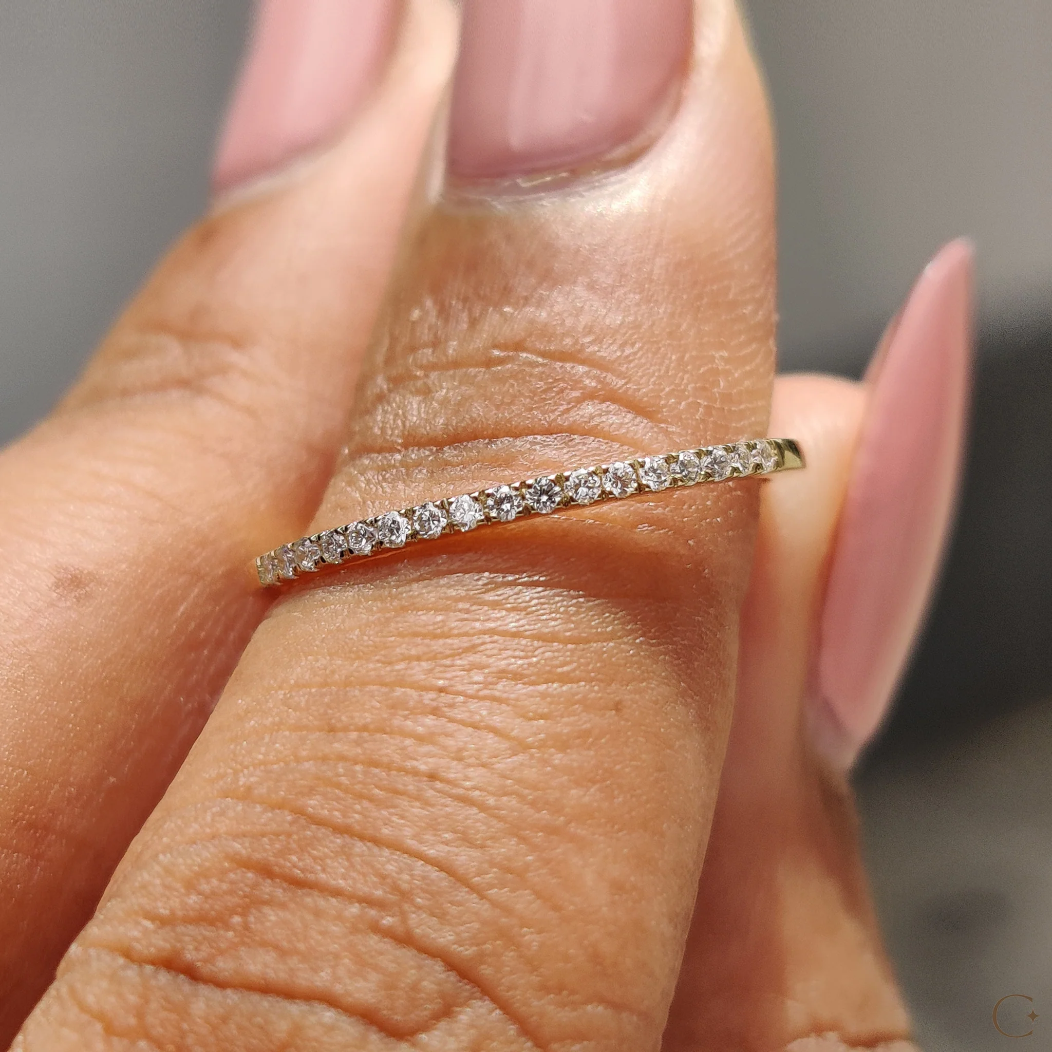 Minimalist Wedding Band In Round Diamond Half Eternity - Image 7