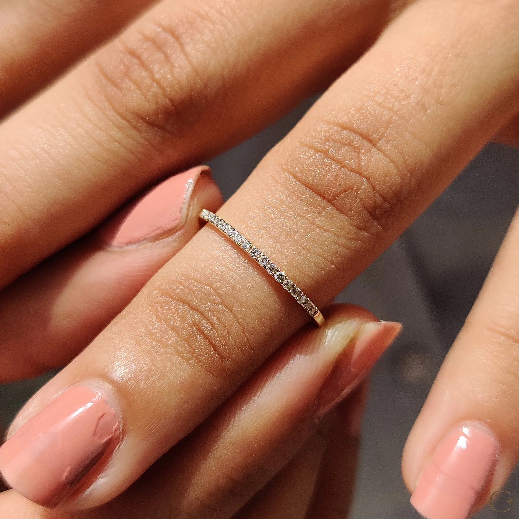 Minimalist Wedding Band In Round Diamond Half Eternity - Image 8