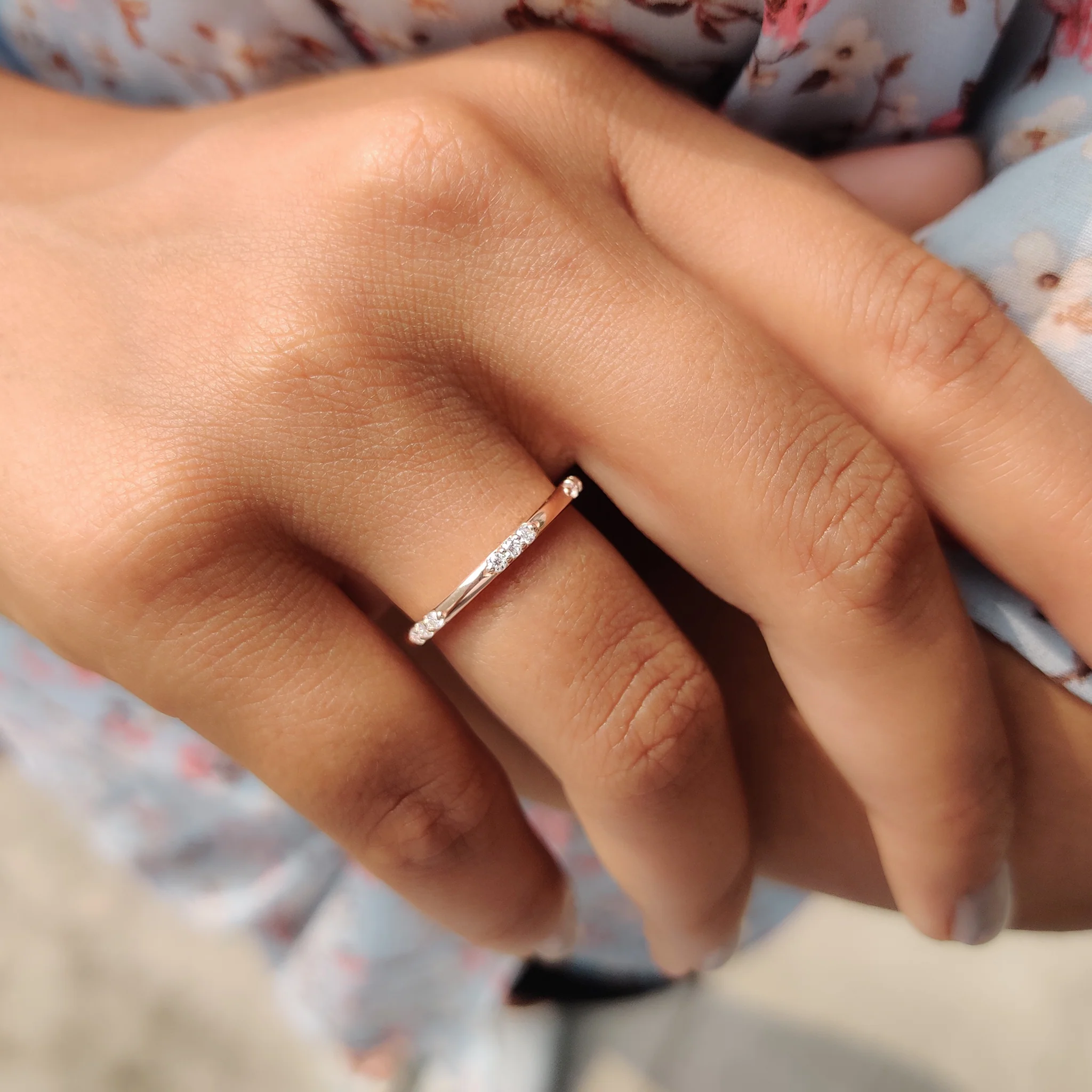 Simple Round Moissanite Minimalist Wedding Band - Image 9