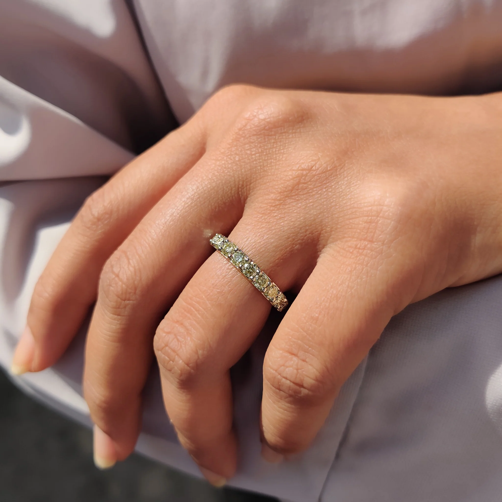 Moissanite Eternity Band In Canary Yellow Round Cut - Image 4