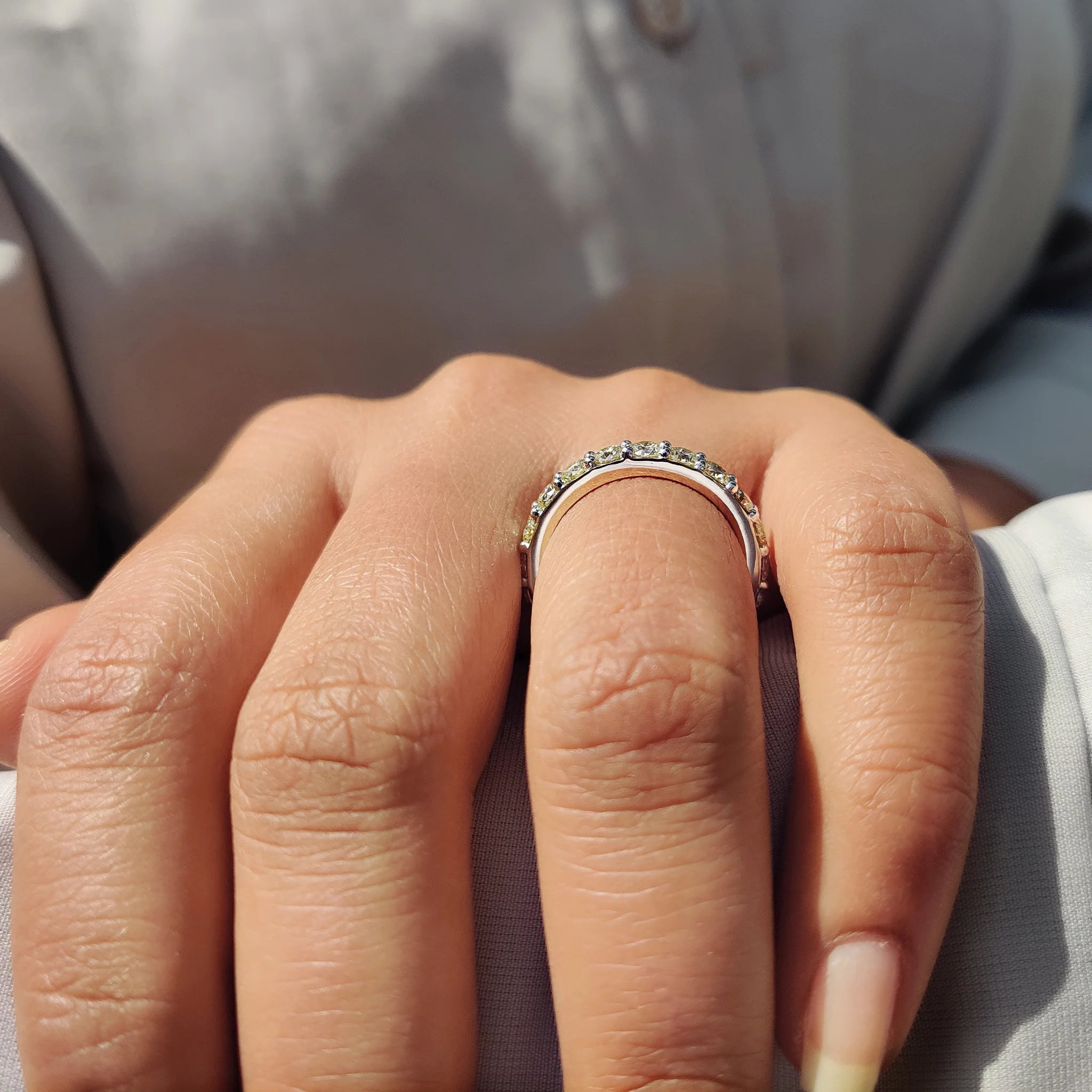 Moissanite Eternity Band In Canary Yellow Round Cut - Image 5