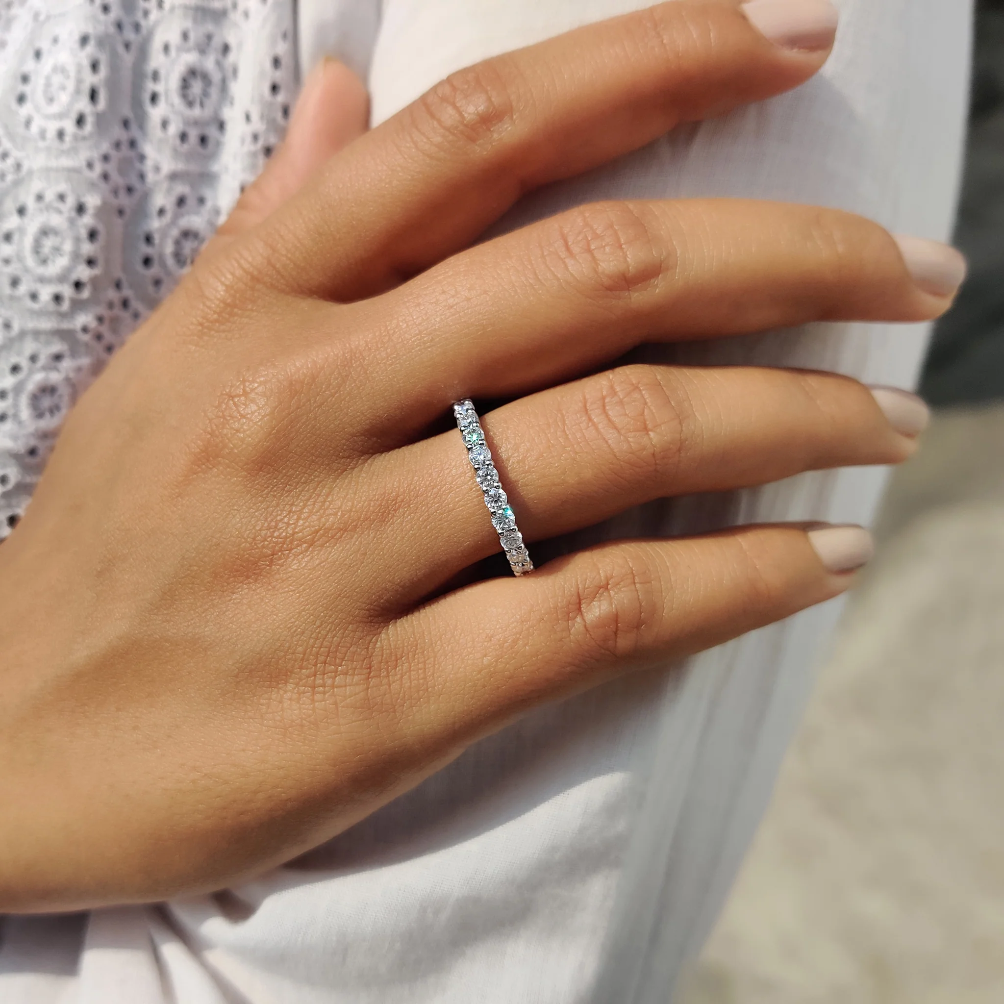 Round Moissanite Eternity Band In Secure Prong - Image 10