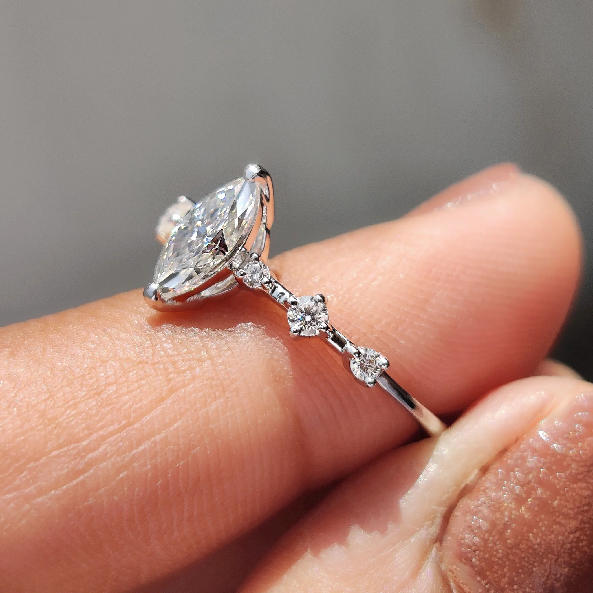 Moissanite Marquise Ring In Round Prong Setting - Image 9