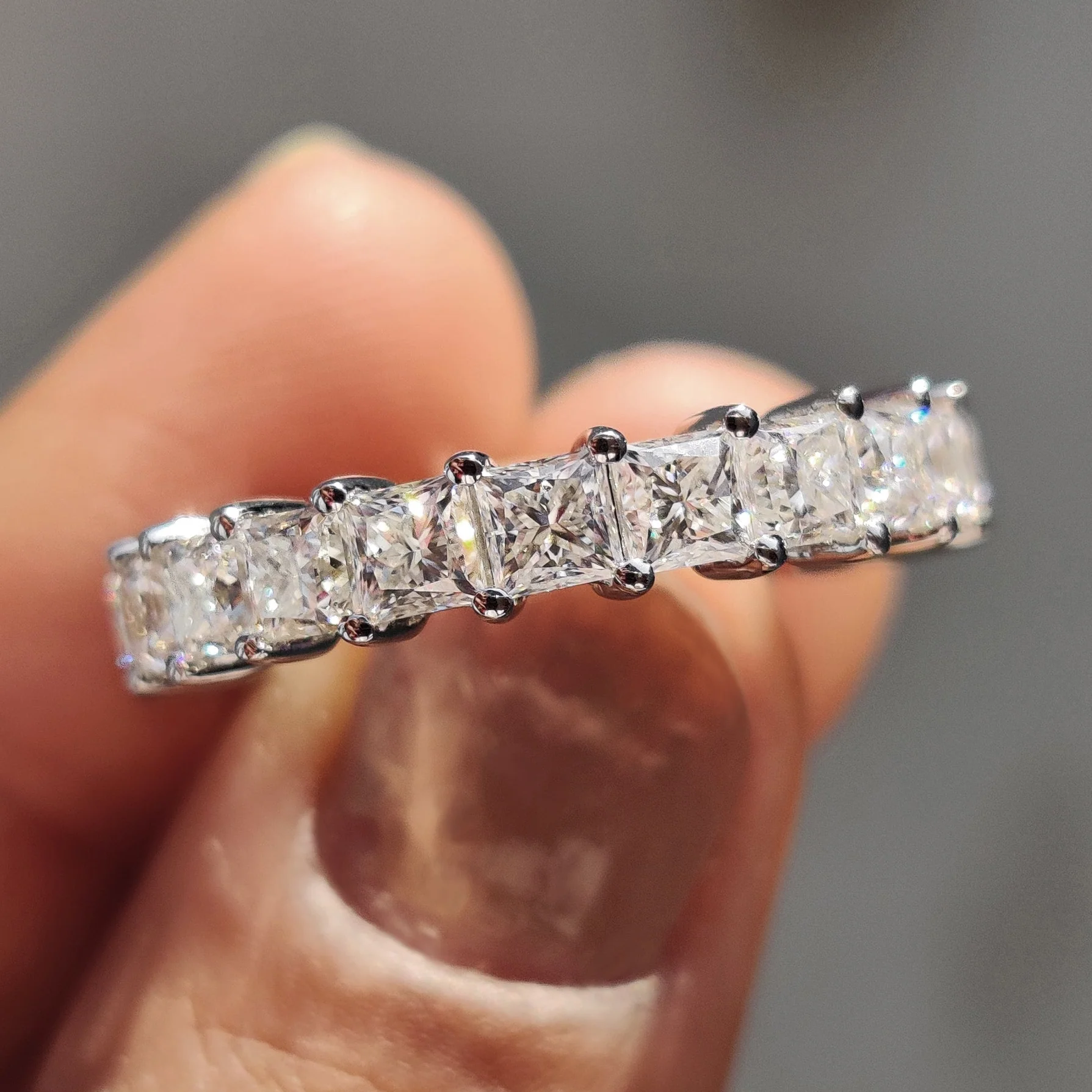 Moissanite Princess Cut Wedding Band With Prong Setting