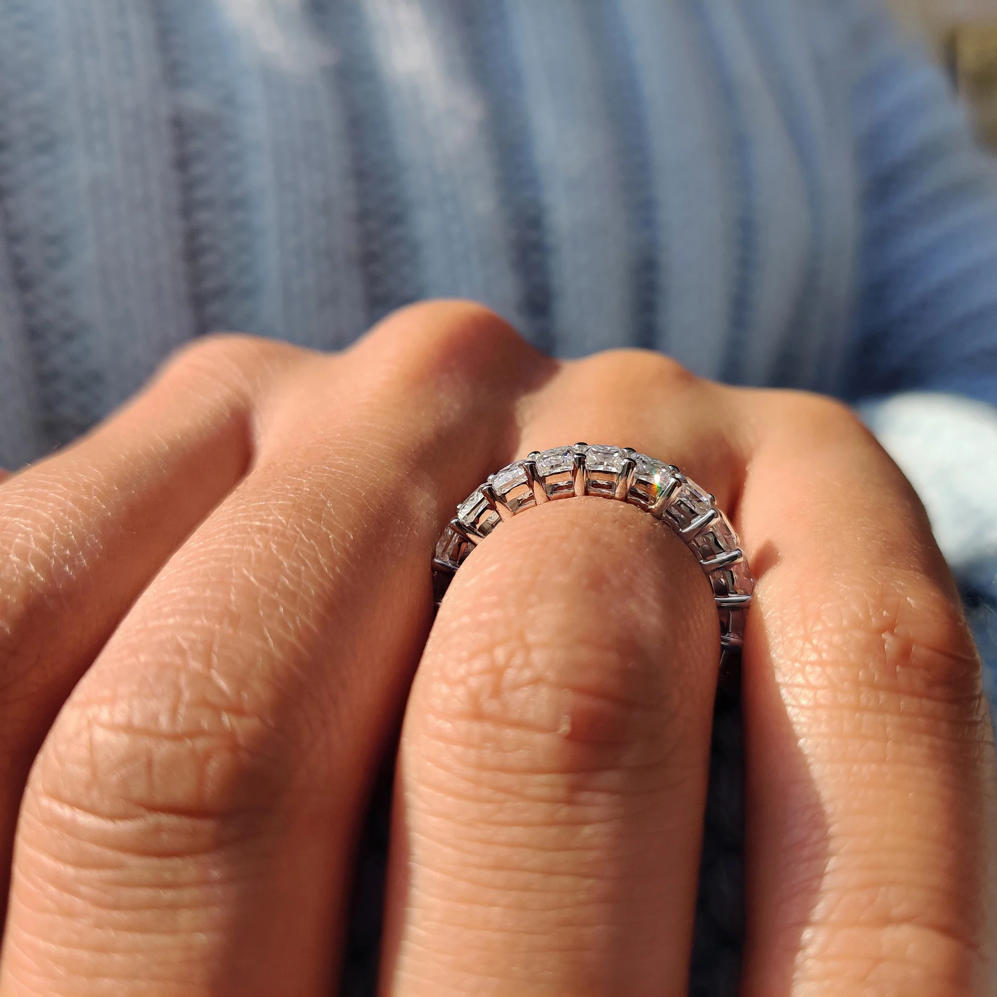 Moissanite Princess Cut Wedding Band With Prong Setting - Image 7