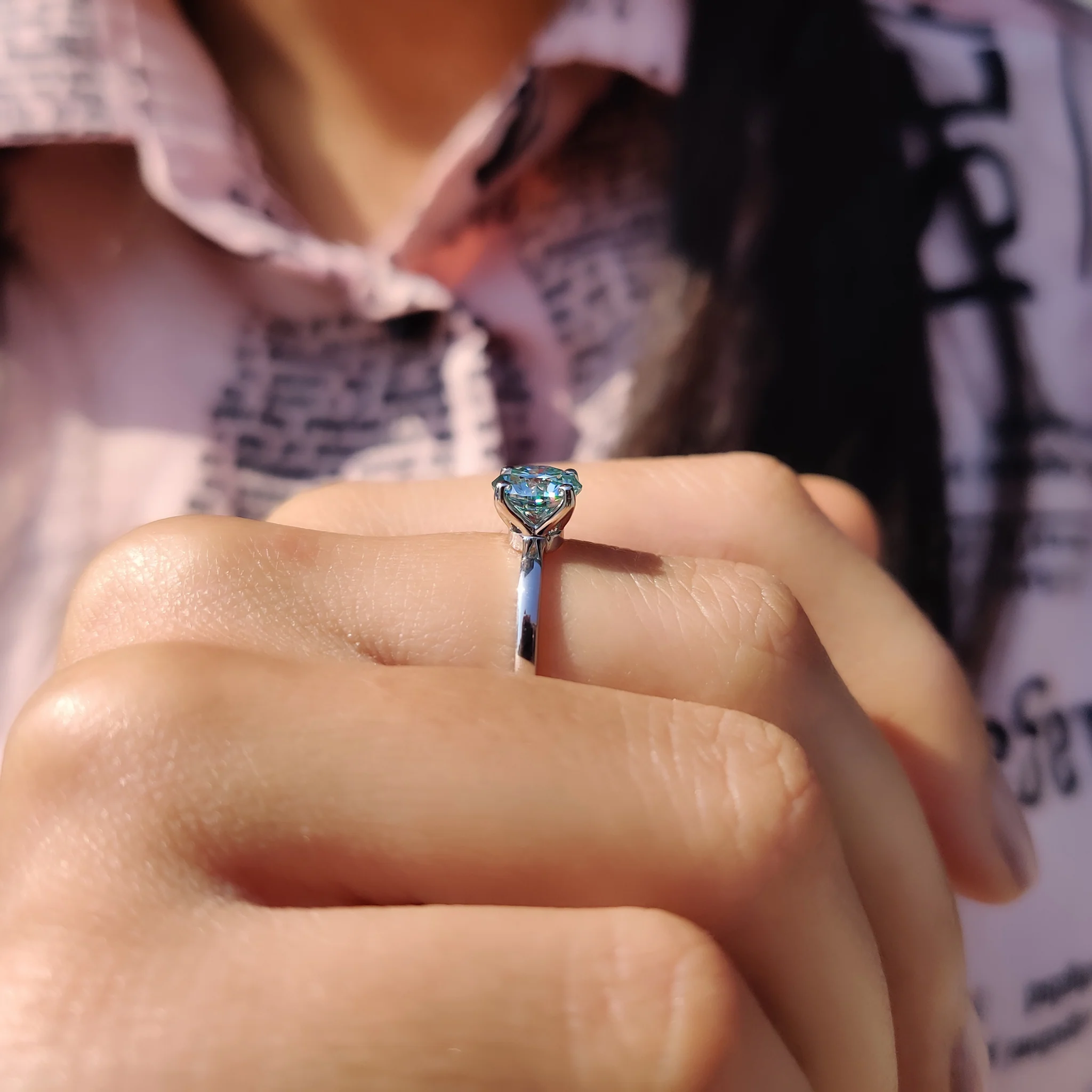 Moissanite Solitaire Ring In Cyan Blue Stone - Image 3