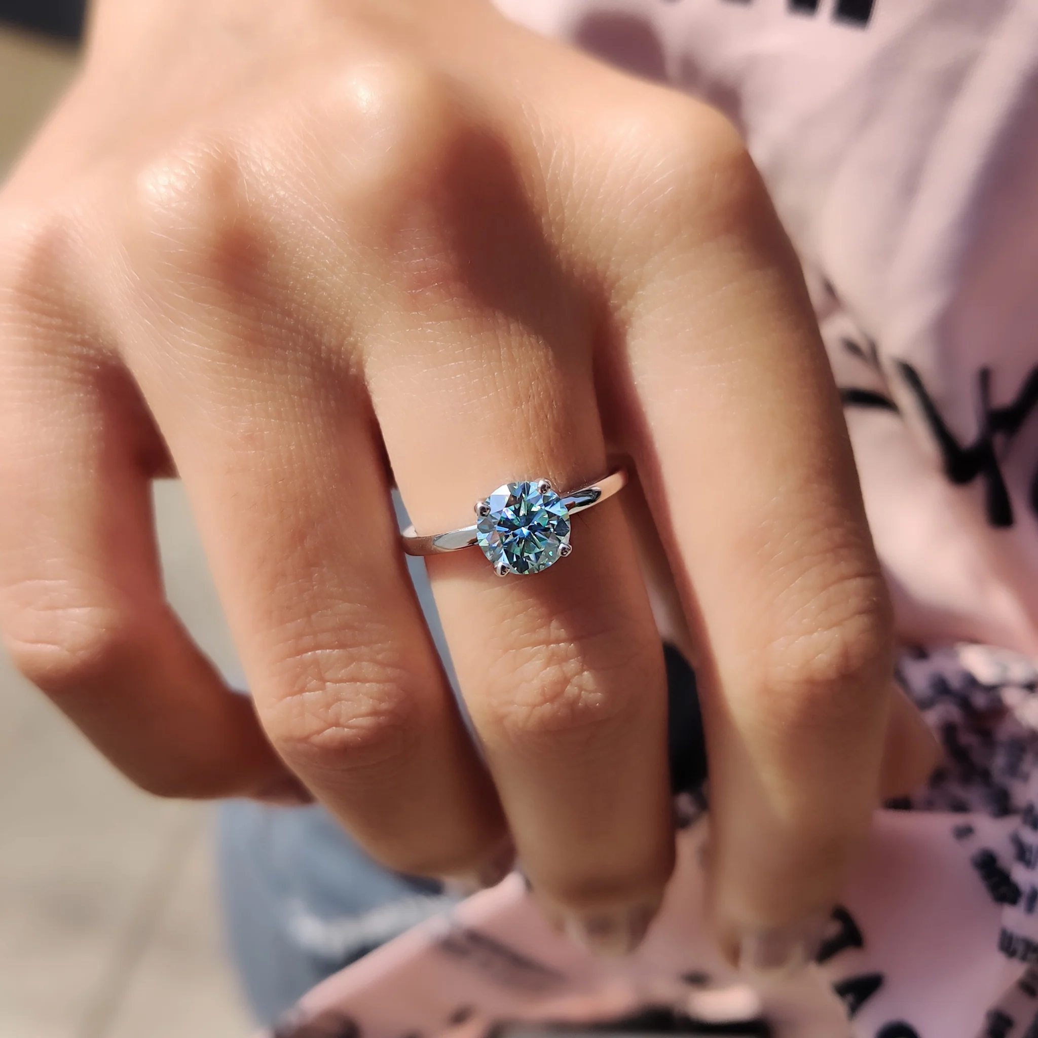 Moissanite Solitaire Ring In Cyan Blue Stone - Image 5