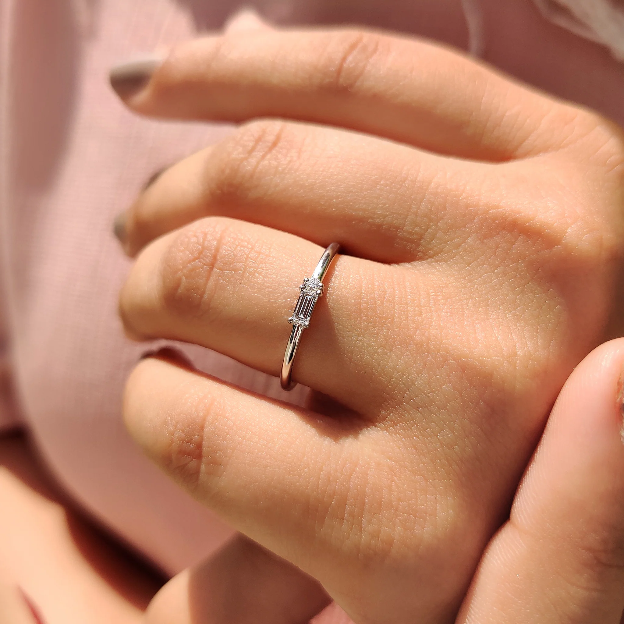 Morse Code Style Baguette And Round Diamond Band - Image 7