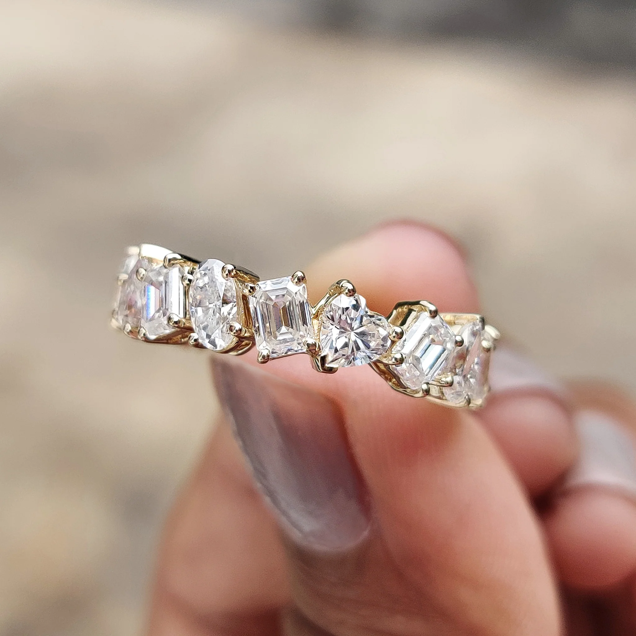 Oval, Pear, Heart, and Emerald Moissanite Multi Shape Eternity Band - Image 6