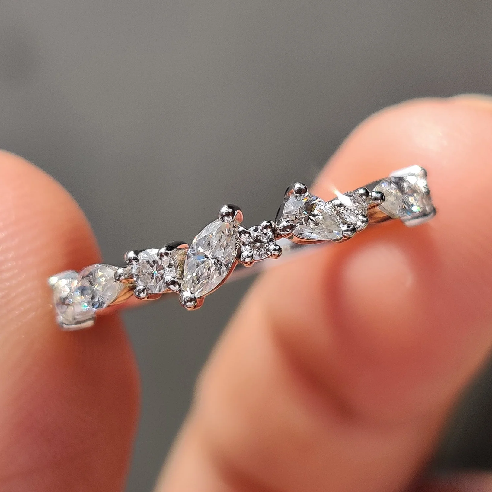 Multi Shape Moissanite Band In Half Eternity Style