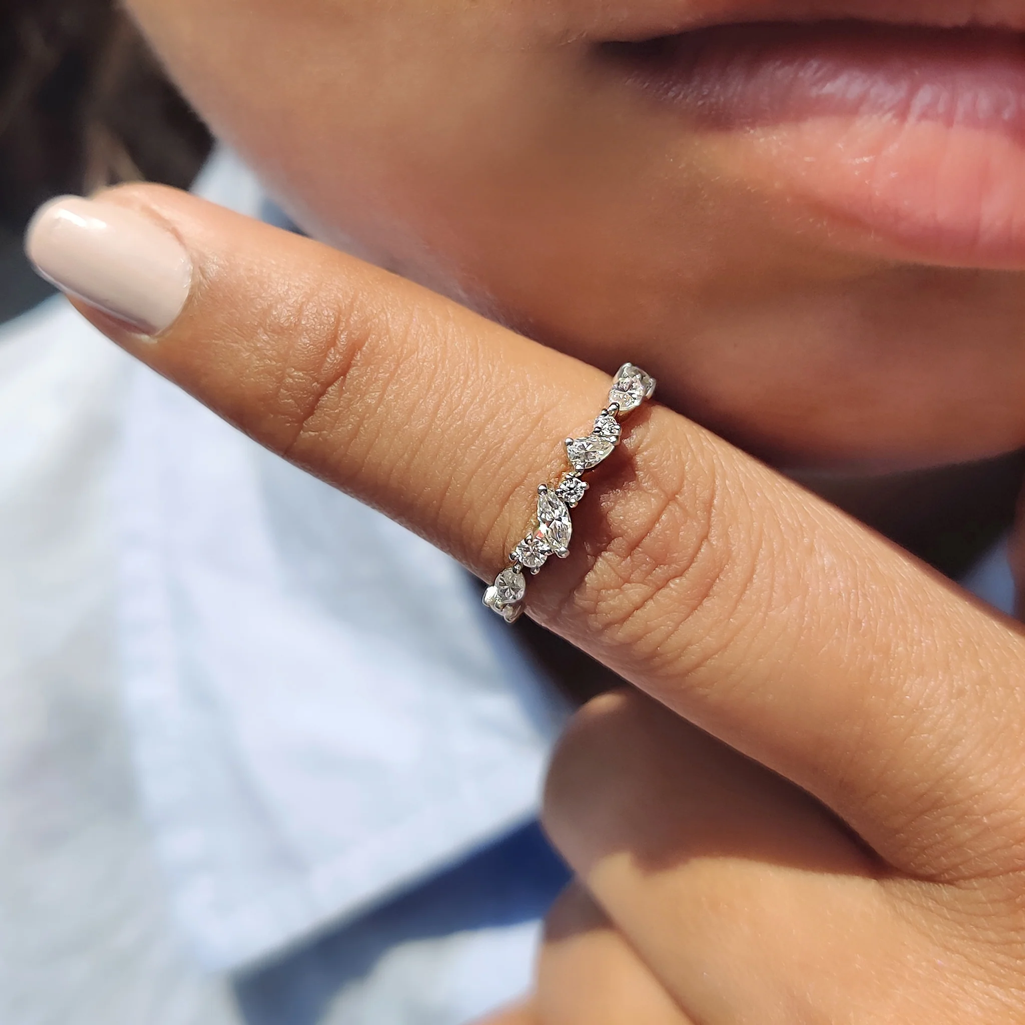 Multi Shape Moissanite Band In Half Eternity Style - Image 10
