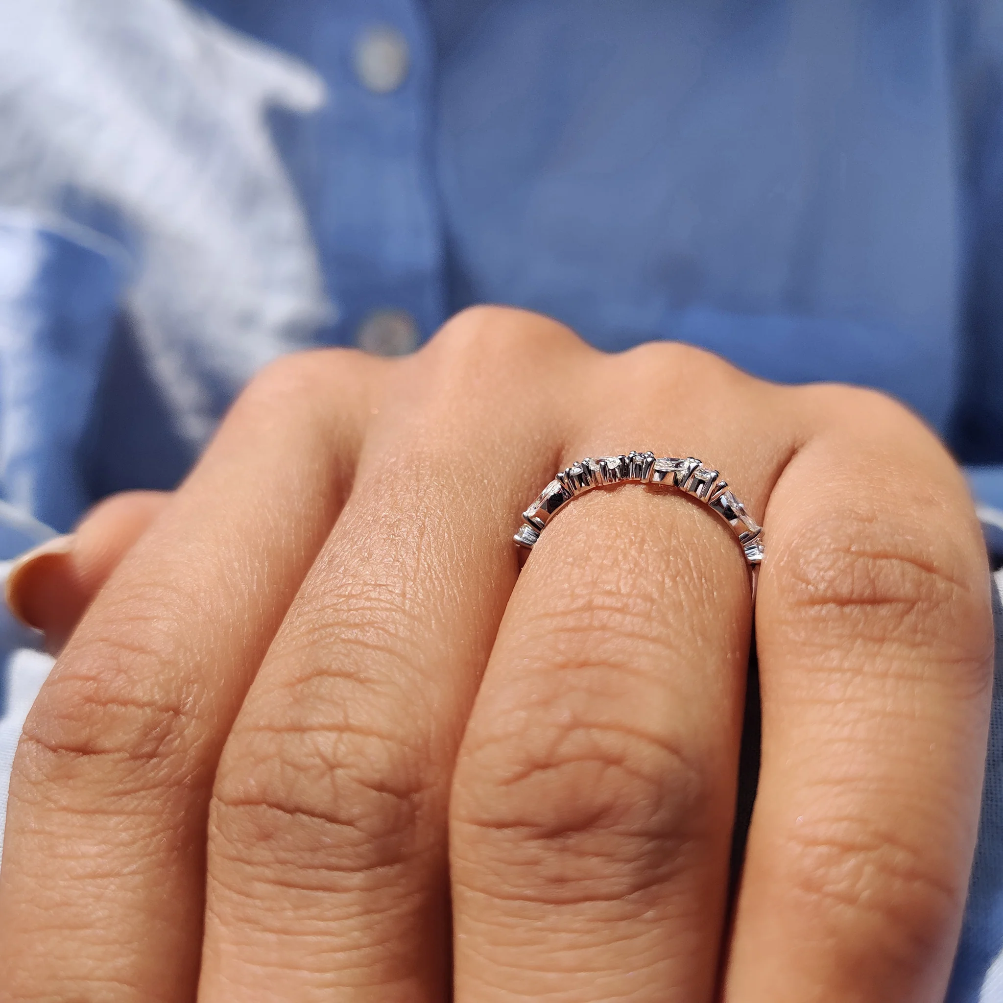 Multi Shape Moissanite Band In Half Eternity Style - Image 7