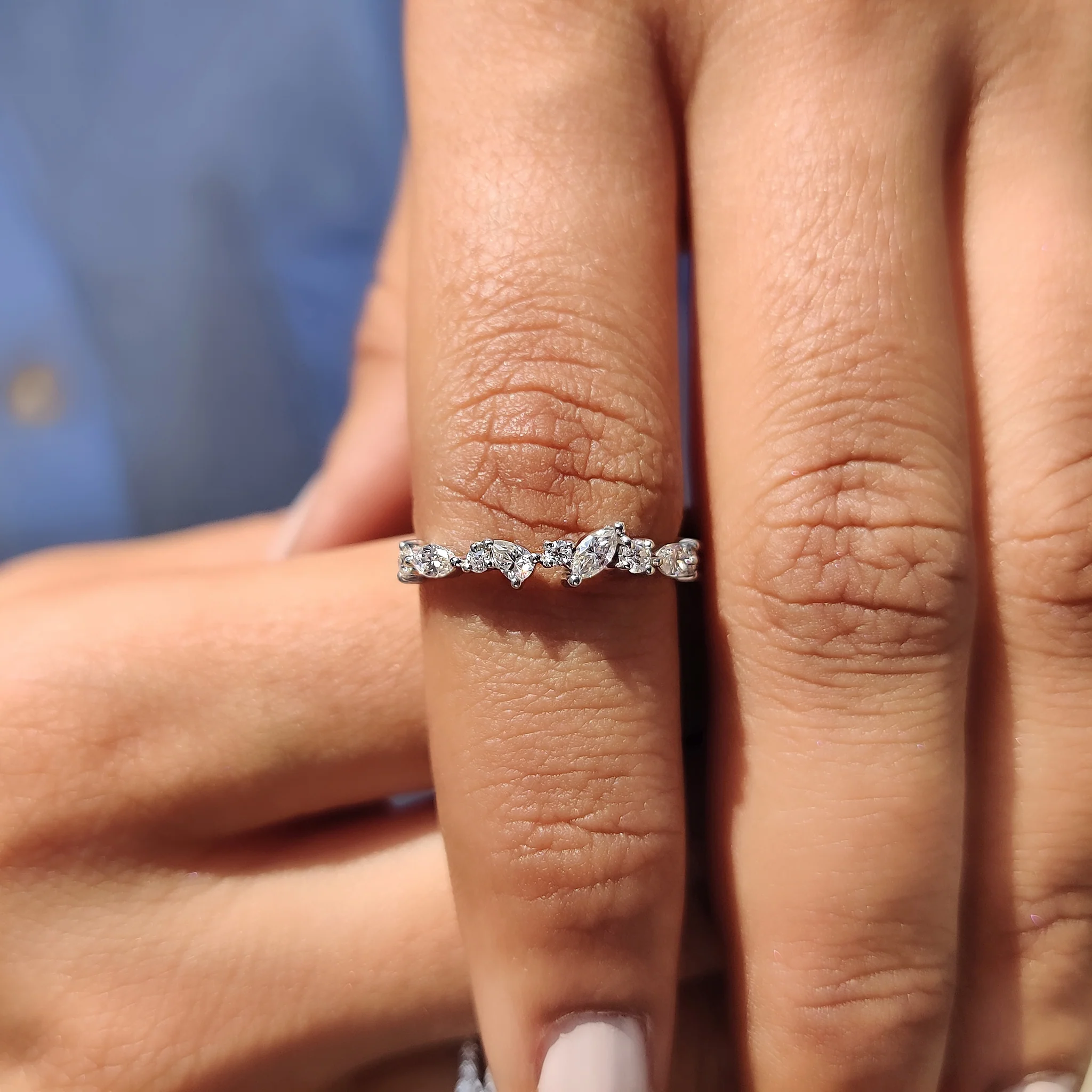 Multi Shape Moissanite Band In Half Eternity Style - Image 8