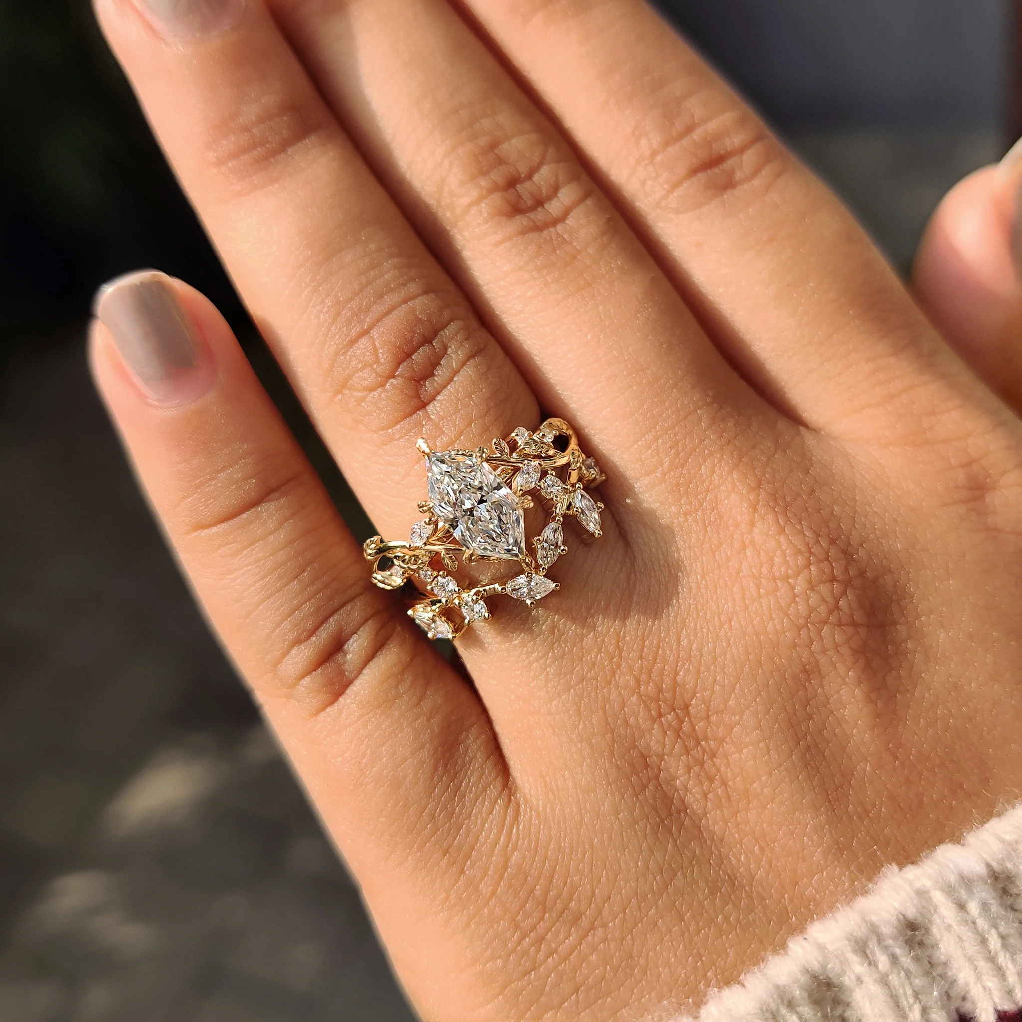 Nature Inspired Bridal Set With Dutch Marquise Ring - Image 9
