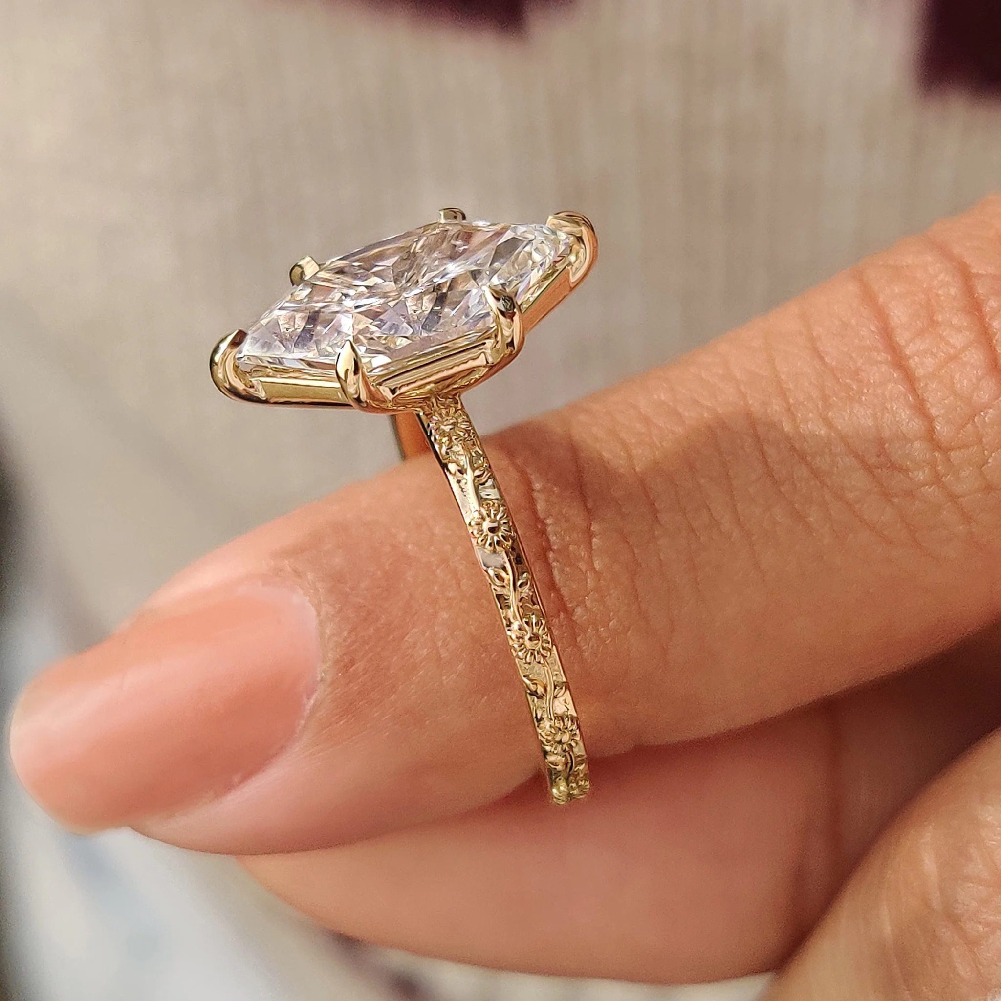 Nature Inspired Dutch Marquise Engagement Ring in Sunflower Design - Image 8