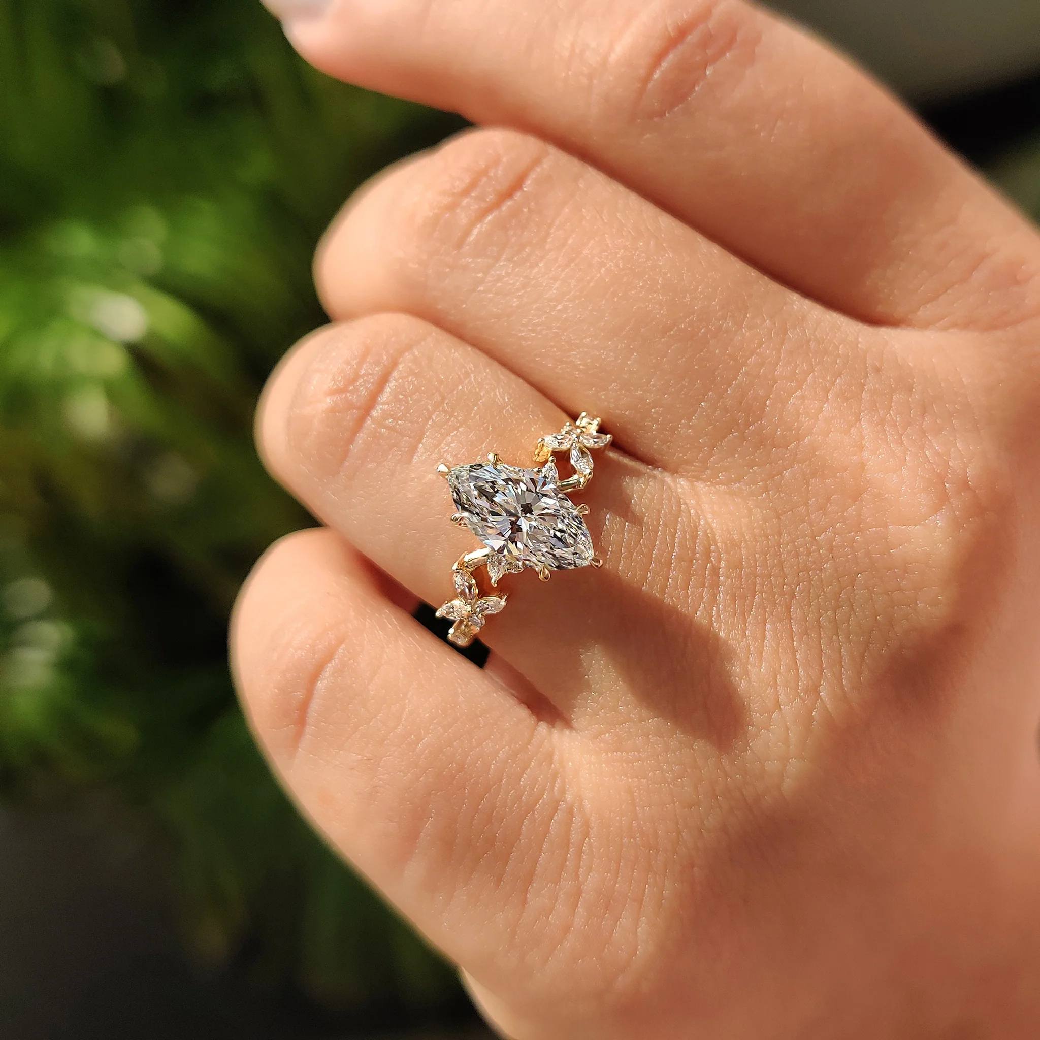 Nature Inspired Marquise Cut Diamond Engagement Ring - Image 7
